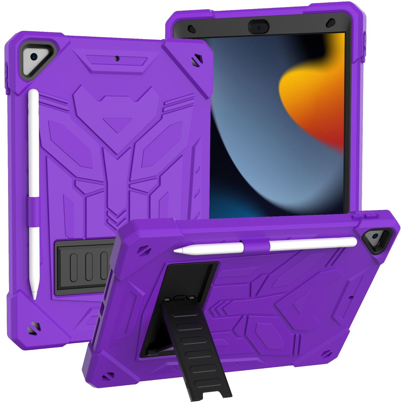 For iPad 10.2 2019/2020/2021 Bumblebee Silicone+PC Shockproof Tablet Case with Holder(Purple) For iPad 10.2 2019/2020/2021 Bumblebee Silicone+PC Shockproof Tablet Case with Holder(Purple)