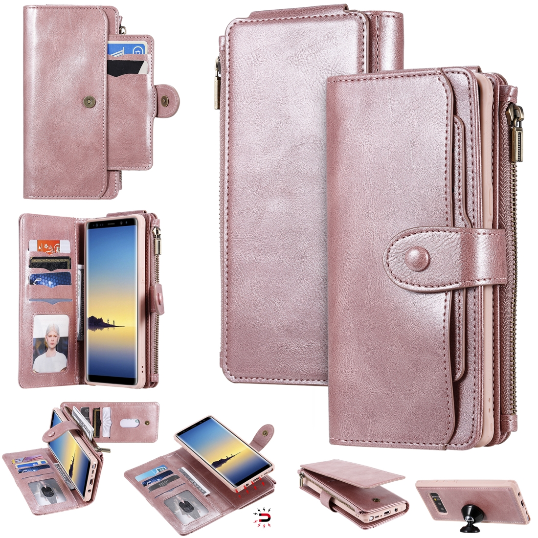 For Galaxy Note 8 Multifunctional Retro Detachable Magnetic Horizontal Flip Leather Case with Card Slots & Holder & Wallet & Photo Frame(Rose Gold) For Galaxy Note 8 Multifunctional Retro Detachable Magnetic Horizontal Flip Leather Case with Card Slots & Holder & Wallet & Photo Frame(Rose Gold)