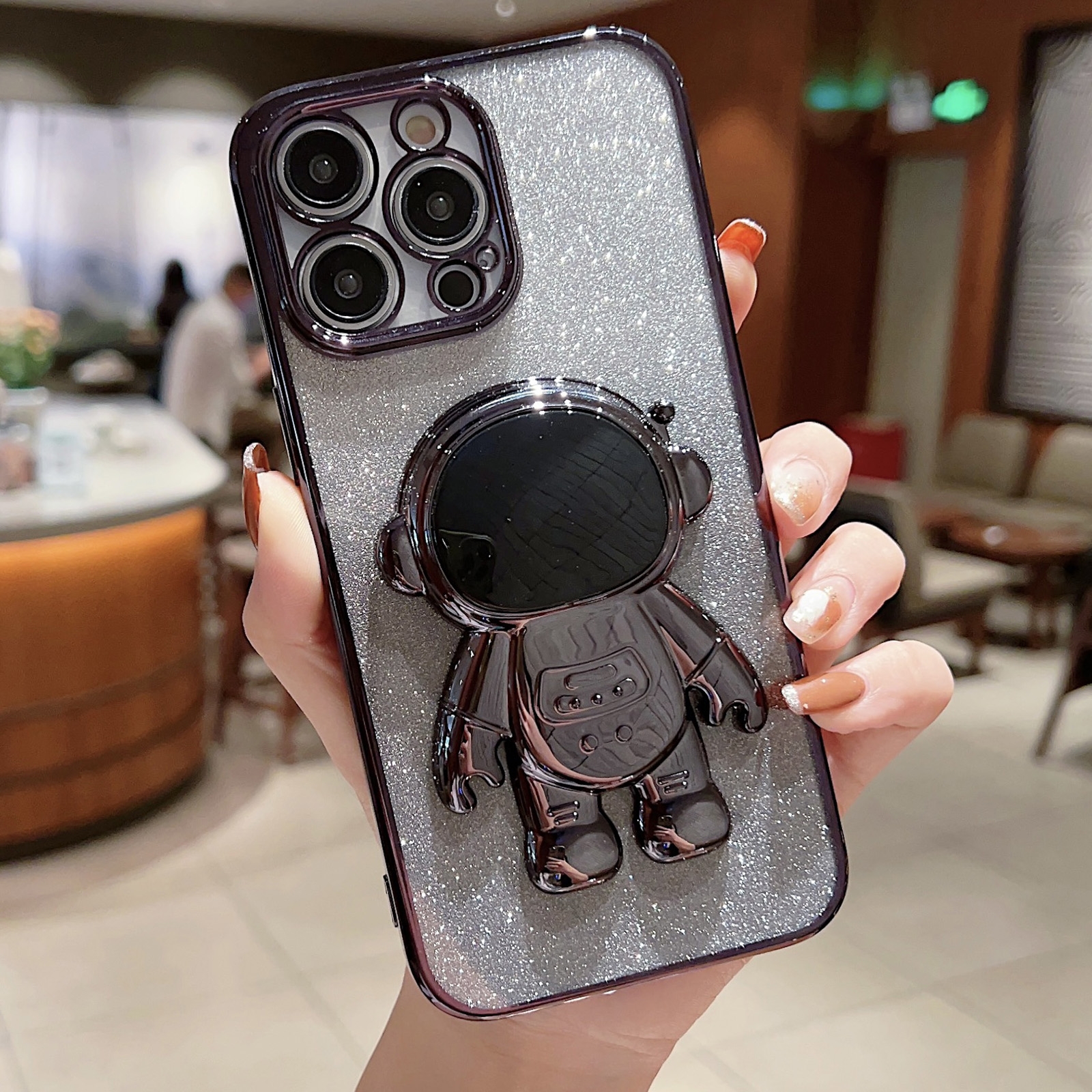 For iPhone 11 Astronaut Holder Gradient Glitter Powder Phone Case(Black) For iPhone 11 Astronaut Holder Gradient Glitter Powder Phone Case(Black)