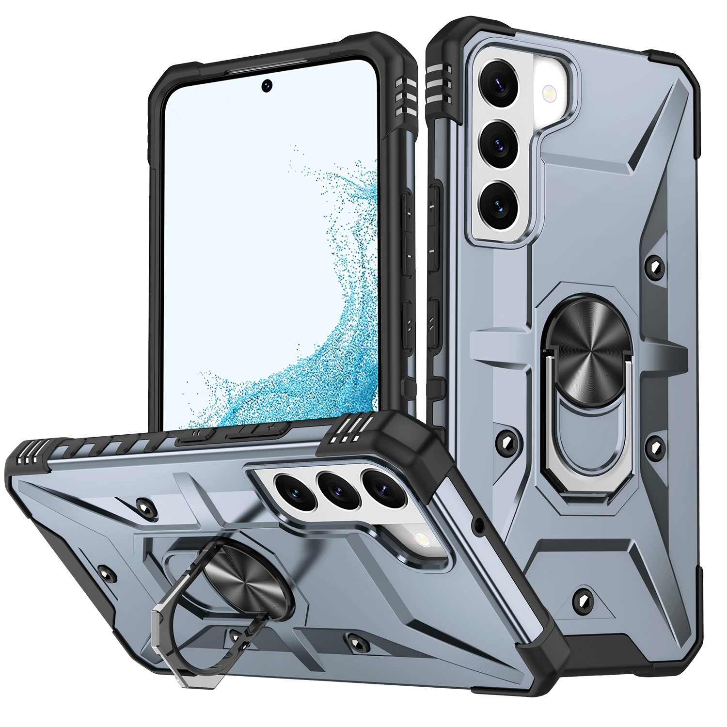For Samsung Galaxy S22+ 5G Ring Holder Phone Case(Grey) For Samsung Galaxy S22+ 5G Ring Holder Phone Case(Grey)