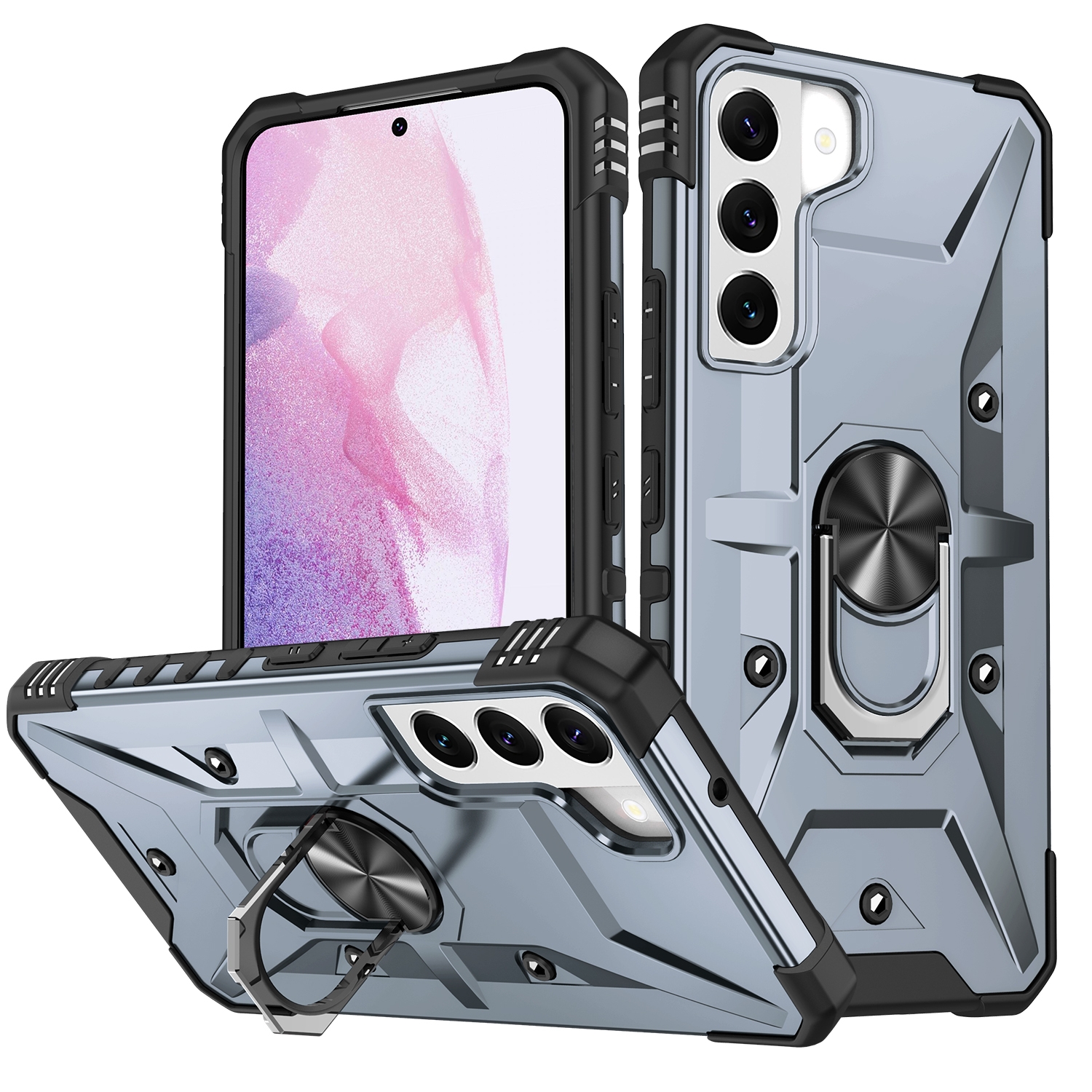 For Samsung Galaxy S21 Ultra 5G Ring Holder Phone Case(Grey) For Samsung Galaxy S21 Ultra 5G Ring Holder Phone Case(Grey)