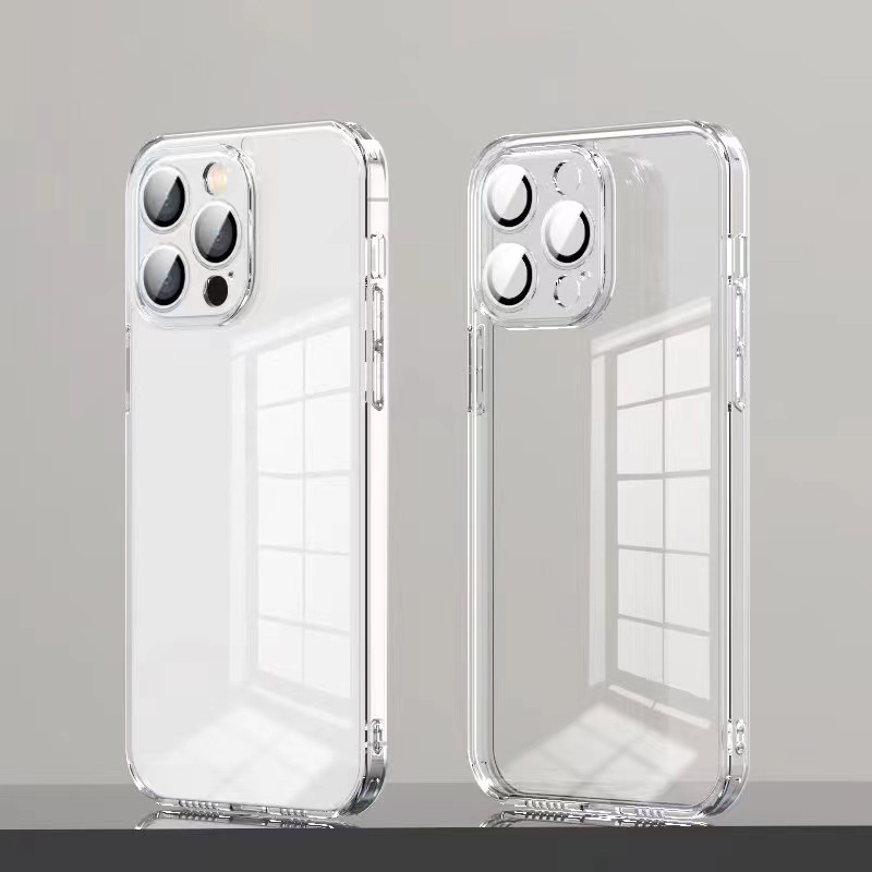 For iPhone 14 Plus TPU + PC High Transparent Phone Case with Lens Film(White) For iPhone 14 Plus TPU + PC High Transparent Phone Case with Lens Film(White)