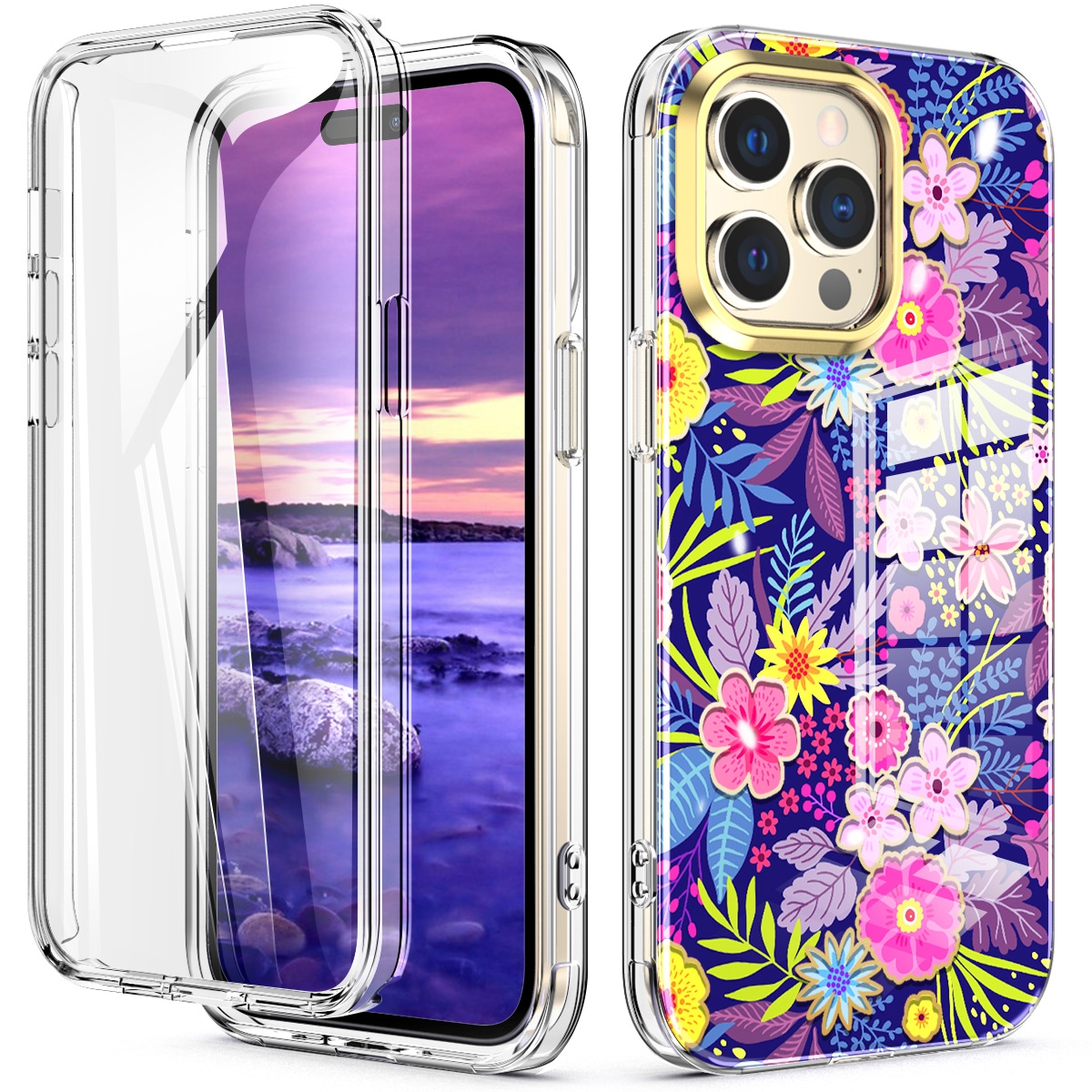 For iPhone 14 Pro 360 Full Body Painted Clear Phone Case(Flowers L08) For iPhone 14 Pro 360 Full Body Painted Clear Phone Case(Flowers L08)