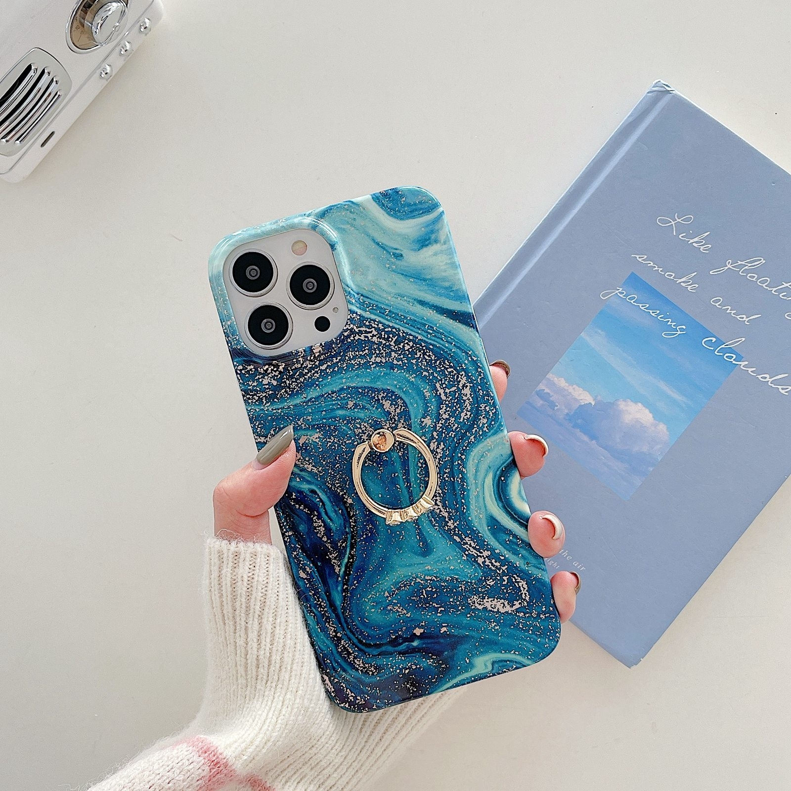 For iPhone 14 TPU Soft Protective Phone Case with Ring Holder(Sea Wave Stone) For iPhone 14 TPU Soft Protective Phone Case with Ring Holder(Sea Wave Stone)