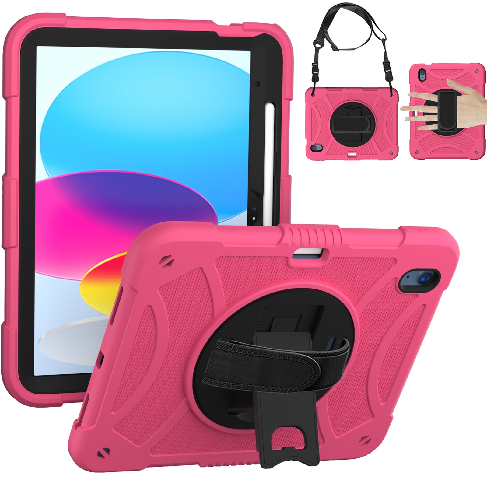 For iPad 10th 10.9 2022 Rotary Grab Silicone And PC Tablet Case(Rose Red) For iPad 10th 10.9 2022 Rotary Grab Silicone And PC Tablet Case(Rose Red)