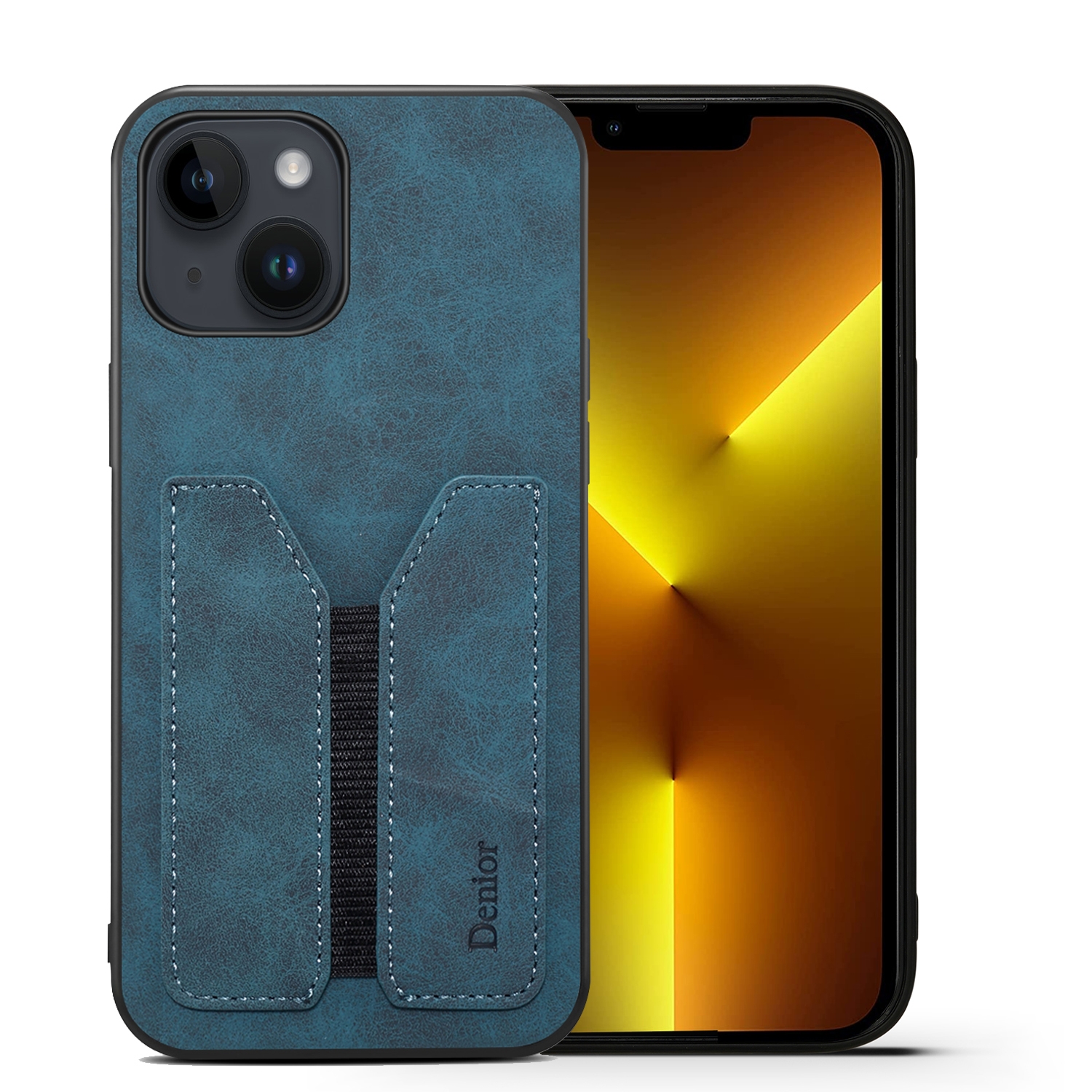 For iPhone 14 Plus Denior DV Elastic Card PU Back Cover Phone Case(Blue) For iPhone 14 Plus Denior DV Elastic Card PU Back Cover Phone Case(Blue)
