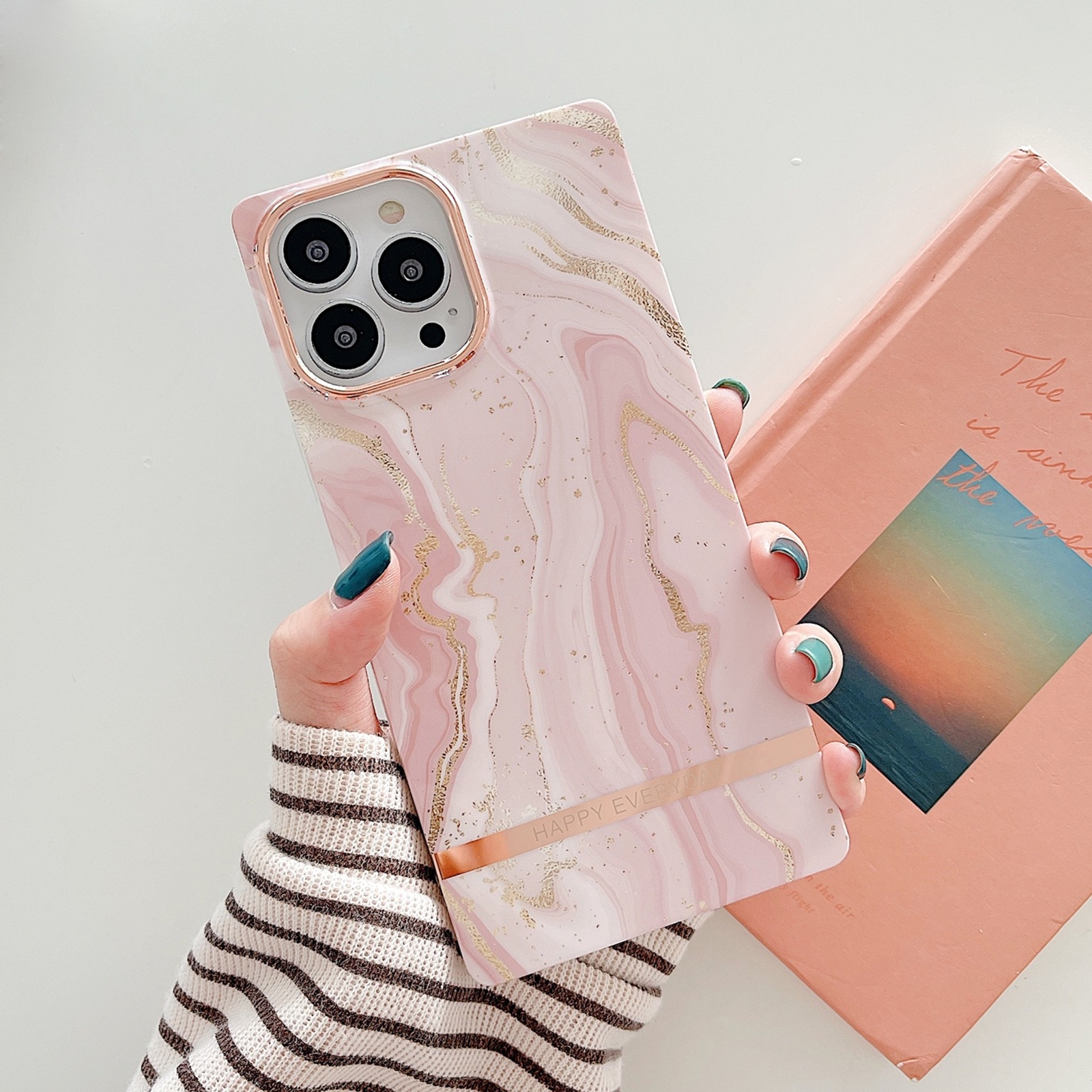 For iPone 14 Plus Square Plating Gold Edge Phone Case(Quicksand Pink) For iPone 14 Plus Square Plating Gold Edge Phone Case(Quicksand Pink)