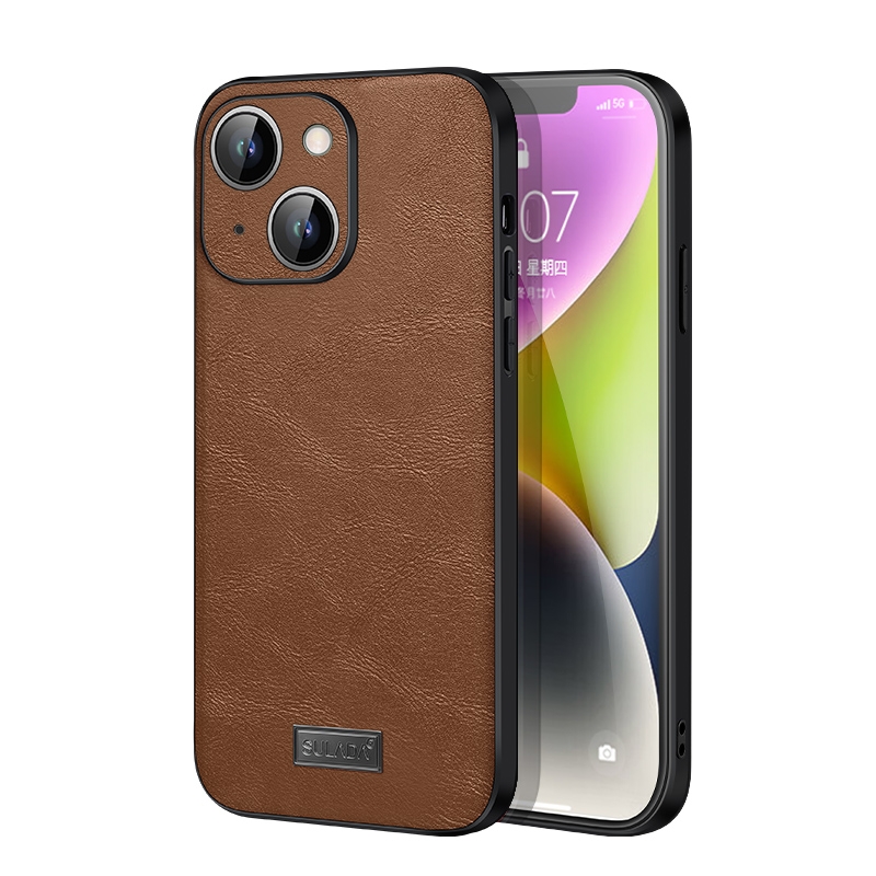 For iPhone 14 SULADA Shockproof TPU + Handmade Leather Phone Case(Brown) For iPhone 14 SULADA Shockproof TPU + Handmade Leather Phone Case(Brown)
