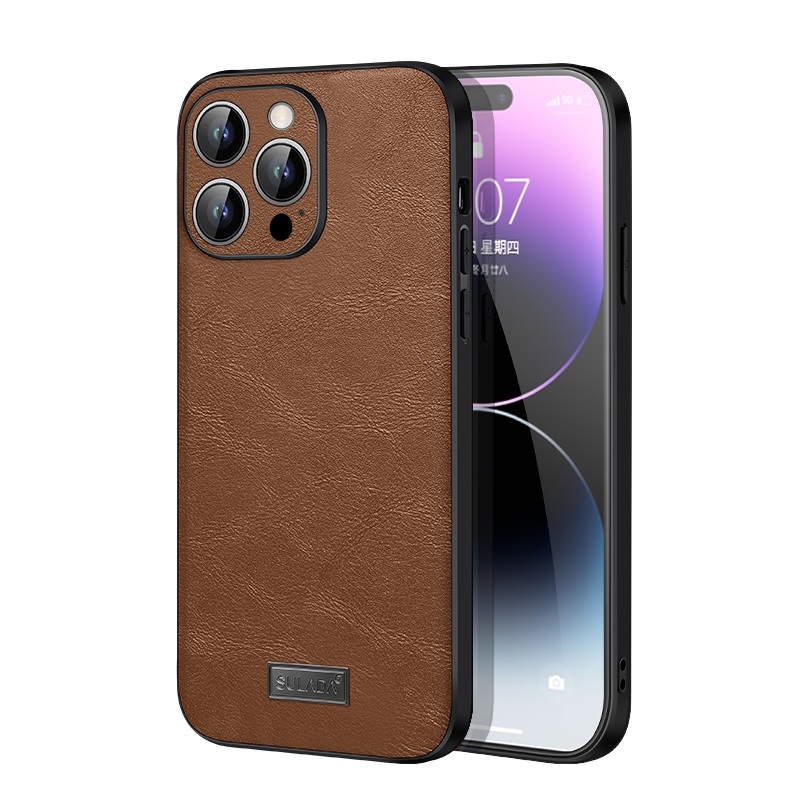 For iPhone 14 Pro SULADA Shockproof TPU + Handmade Leather Phone Case(Brown) For iPhone 14 Pro SULADA Shockproof TPU + Handmade Leather Phone Case(Brown)
