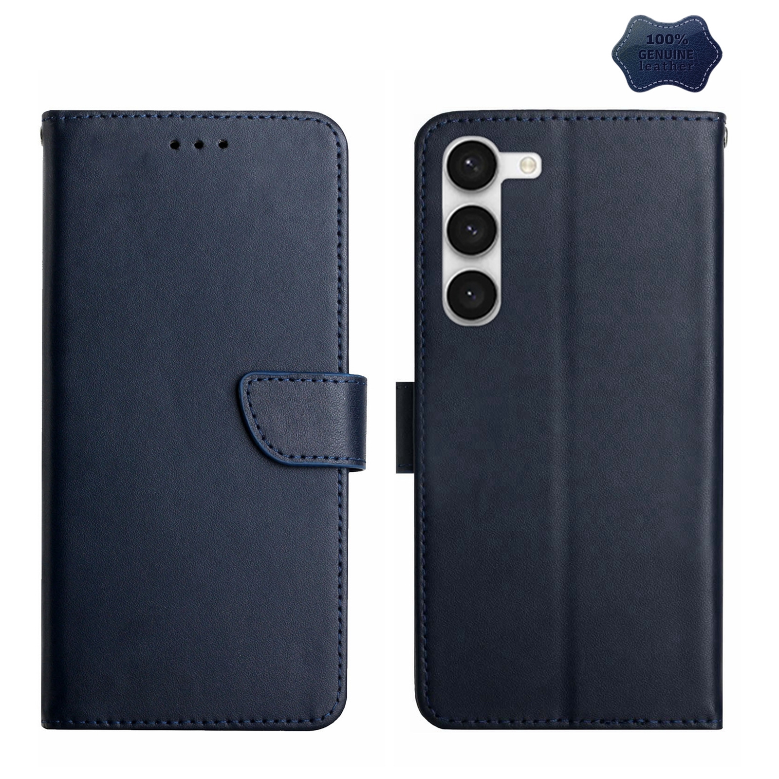 For Samsung Galaxy S23+ 5G Genuine Leather Fingerprint-proof Flip Phone Case(Blue) For Samsung Galaxy S23+ 5G Genuine Leather Fingerprint-proof Flip Phone Case(Blue)