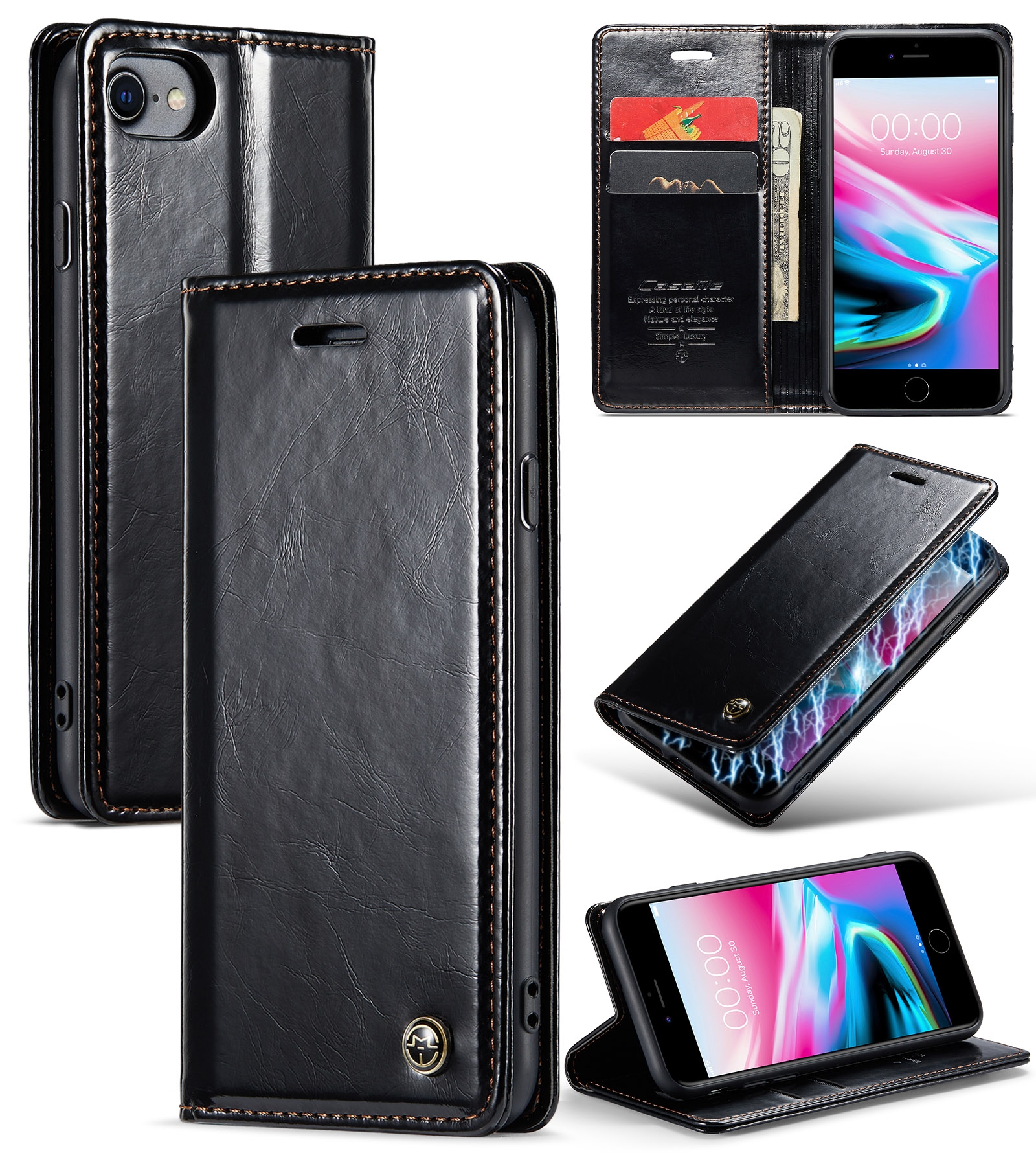 For iPhone SE 2022 / SE 2020 / 7 / 8 CaseMe 003 Crazy Horse Texture Leather Phone Case(Black) For iPhone SE 2022 / SE 2020 / 7 / 8 CaseMe 003 Crazy Horse Texture Leather Phone Case(Black)