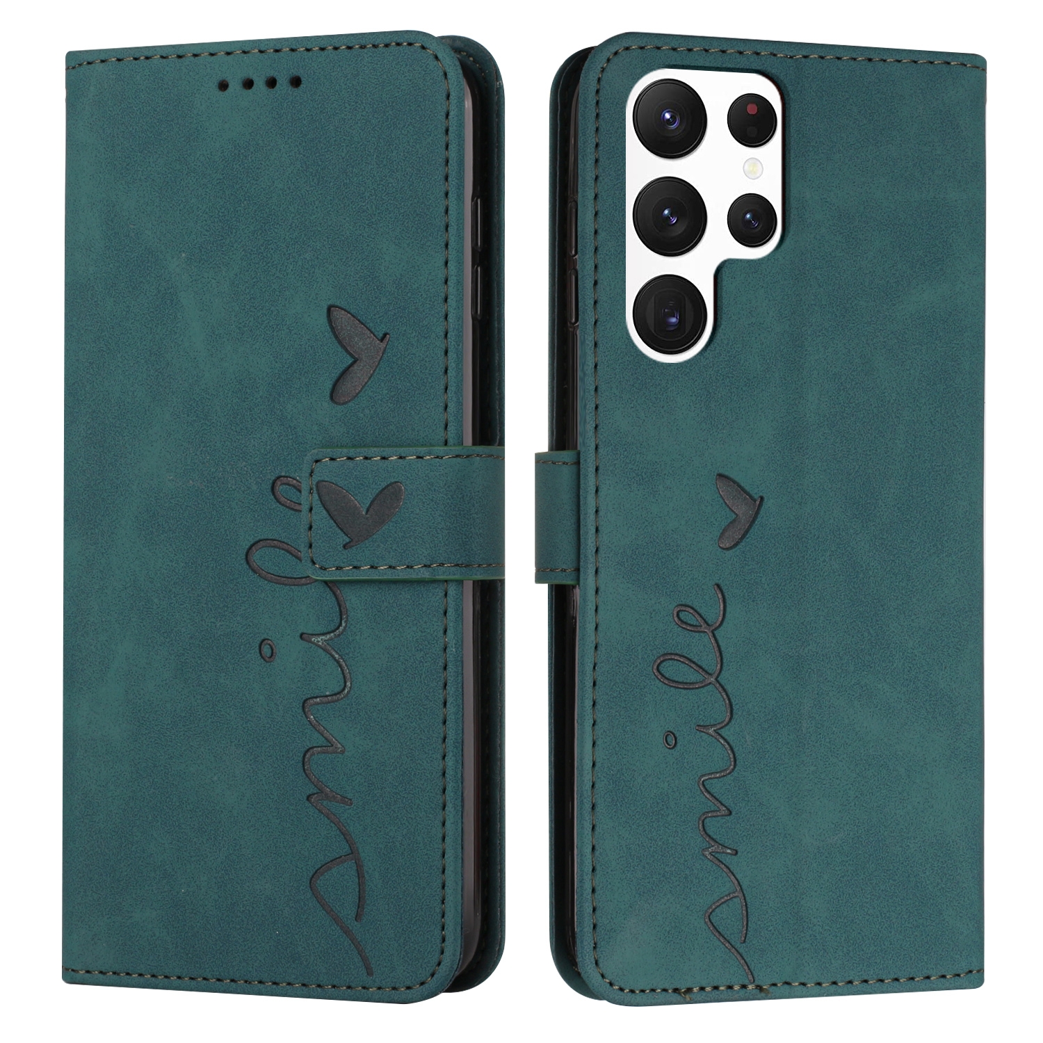 For Samsung Galaxy S23 Ultra 5G Skin Feel Heart Pattern Leather Phone Case(Green) For Samsung Galaxy S23 Ultra 5G Skin Feel Heart Pattern Leather Phone Case(Green)