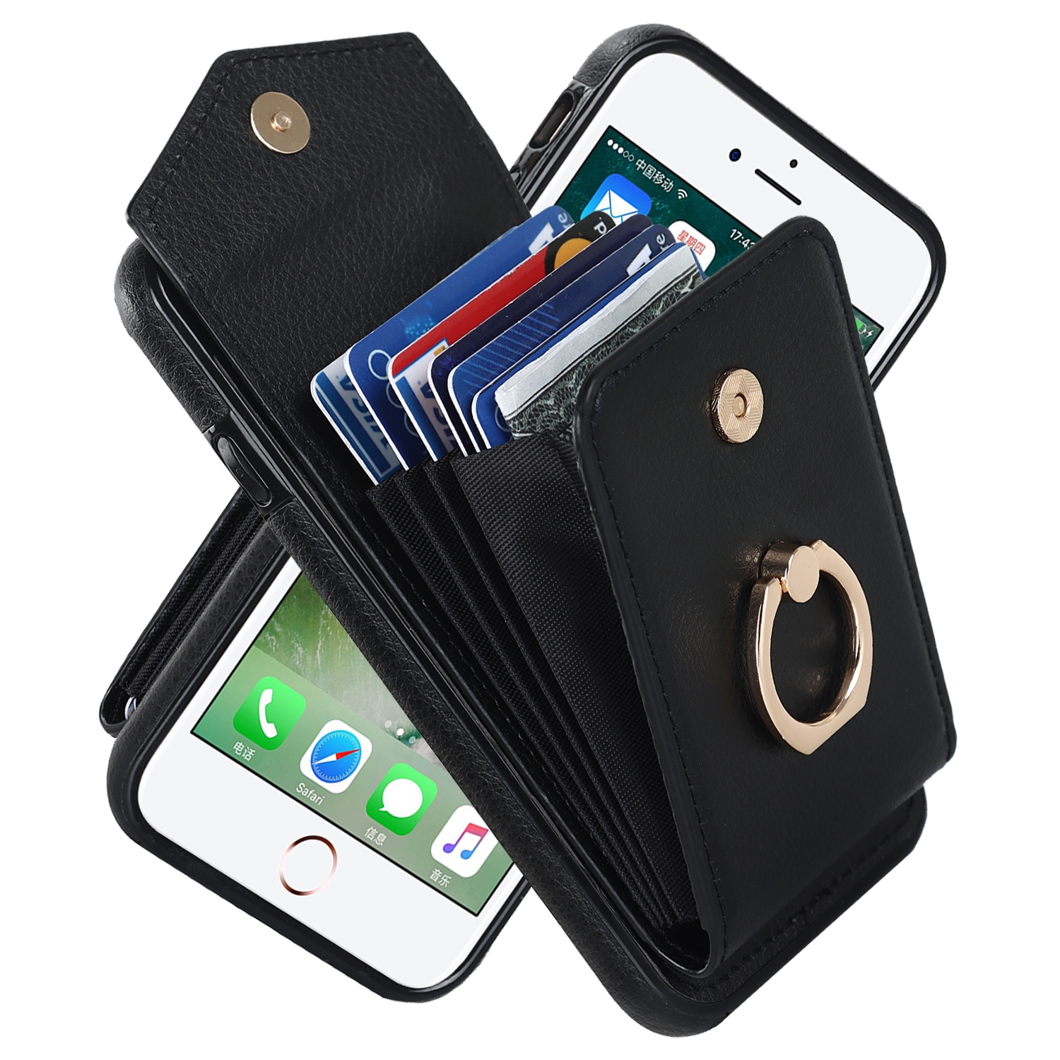 For iPhone SE 2022 / SE 2020 / 8 / 7 Anti-theft RFID Card Slot Phone Case(Black) For iPhone SE 2022 / SE 2020 / 8 / 7 Anti-theft RFID Card Slot Phone Case(Black)