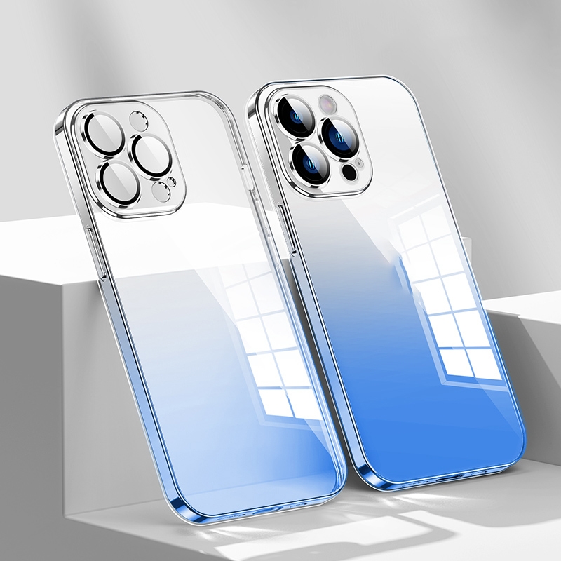 For iPhone 14 Pro Gradient Color PC Phone Case with Lens Film(Sky Blue) For iPhone 14 Pro Gradient Color PC Phone Case with Lens Film(Sky Blue)