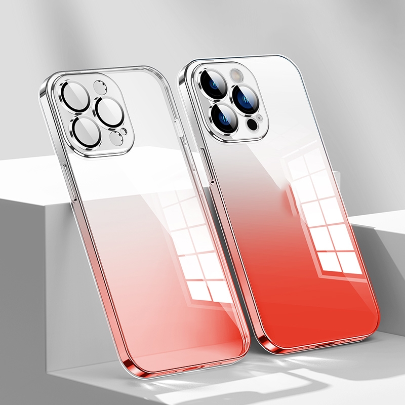 For iPhone 14 Pro Max Gradient Color PC Phone Case with Lens Film(Red) For iPhone 14 Pro Max Gradient Color PC Phone Case with Lens Film(Red)