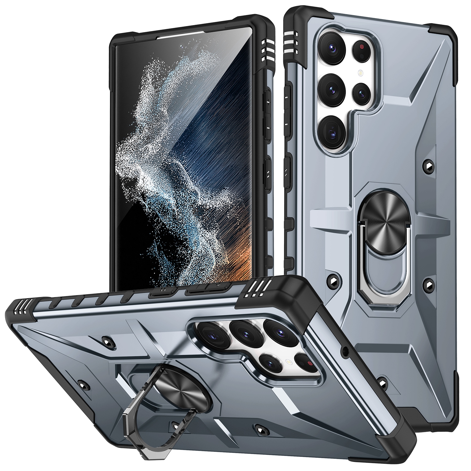 For Samsung Galaxy S23 Ultra 5G Ring Holder Phone Case(Grey) For Samsung Galaxy S23 Ultra 5G Ring Holder Phone Case(Grey)