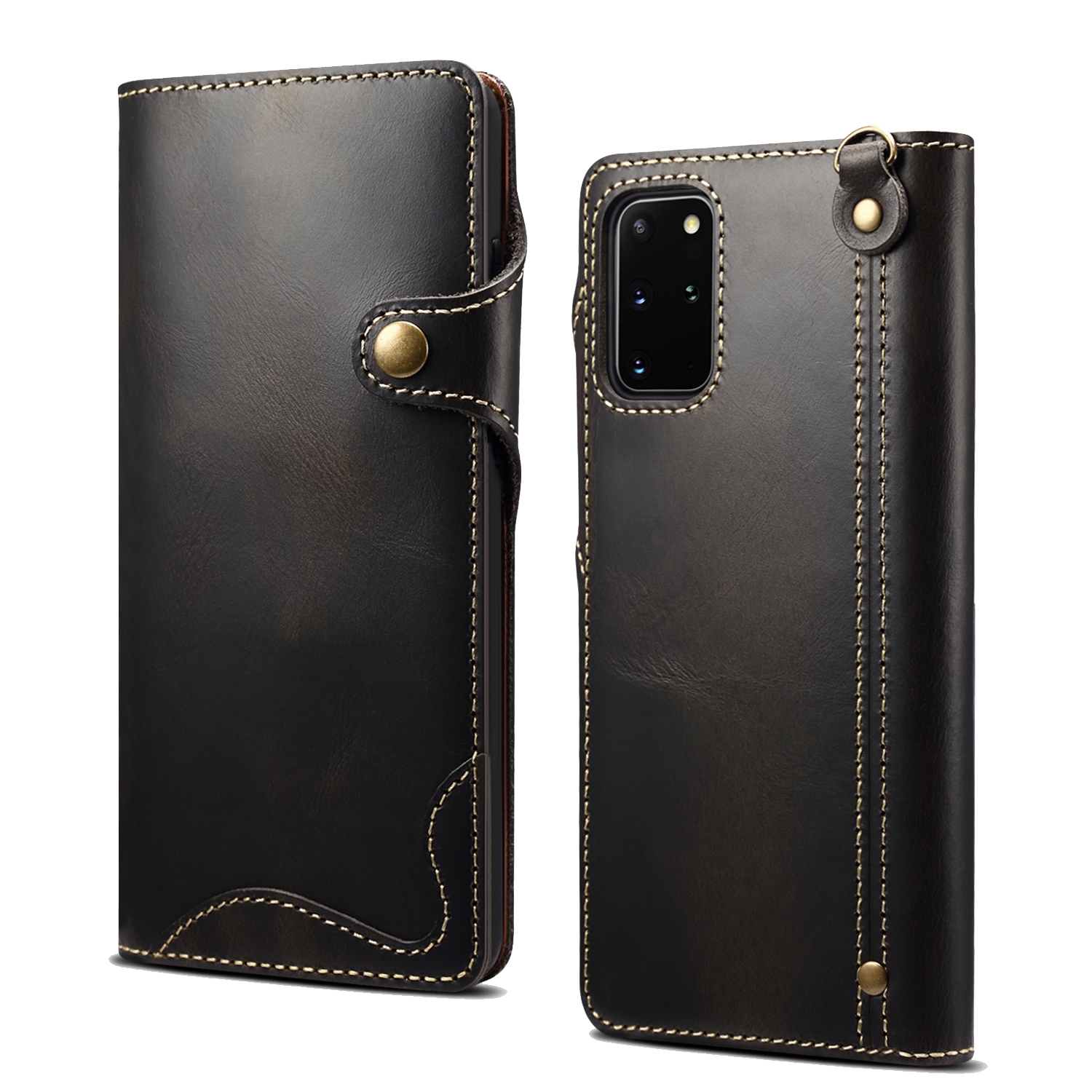 For Samsung Galaxy Note20 Denior Oil Wax Cowhide Magnetic Button Genuine Leather Case(Black) For Samsung Galaxy Note20 Denior Oil Wax Cowhide Magnetic Button Genuine Leather Case(Black)