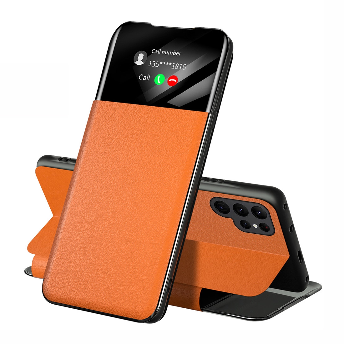 For Samsung Galaxy S22 Ultra 5G Attraction Flip Holder Leather Phone Case(Orange) For Samsung Galaxy S22 Ultra 5G Attraction Flip Holder Leather Phone Case(Orange)