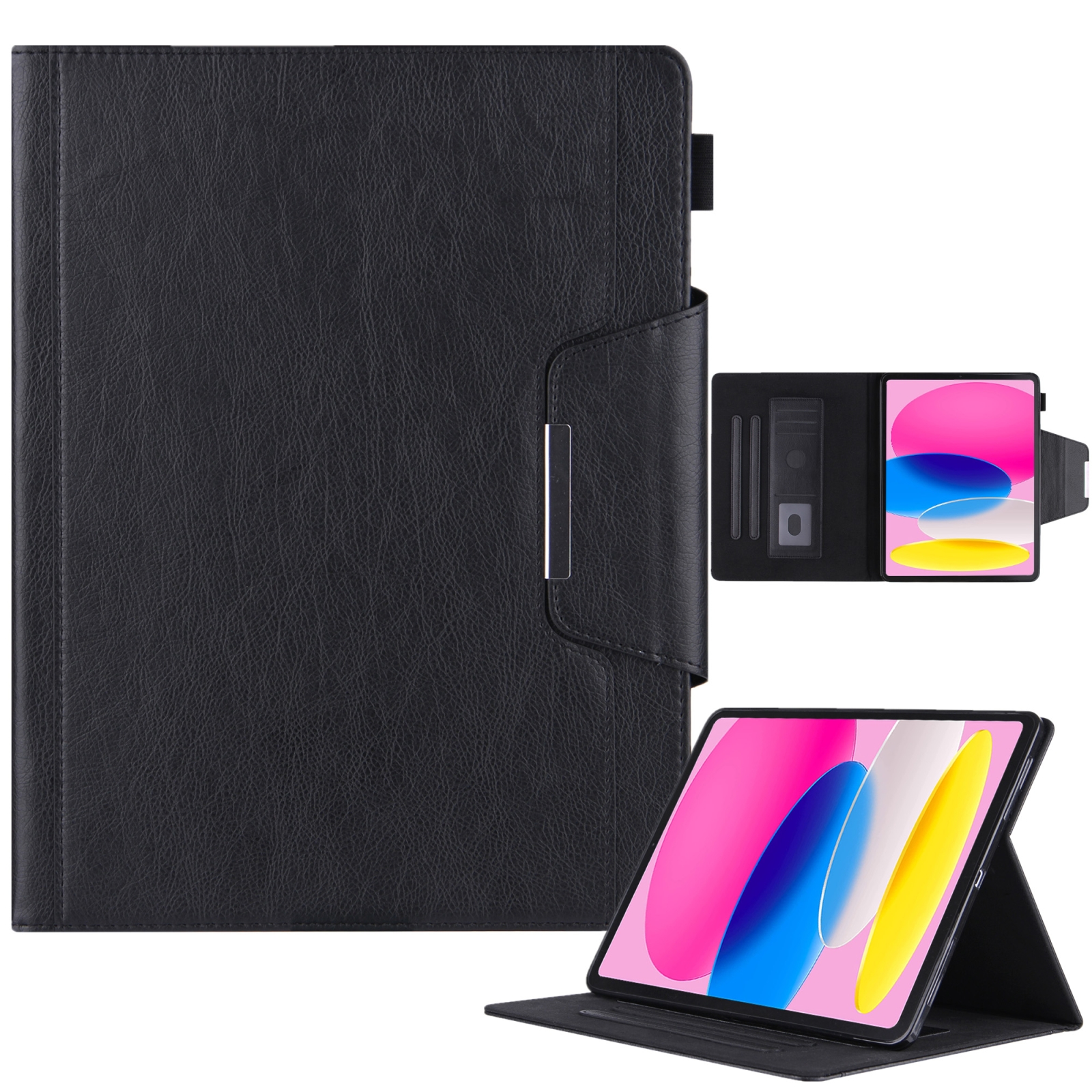 For iPad 10th Gen 10.9 2022 Solid Color Metal Buckle Leather Smart Tablet Case(Black) For iPad 10th Gen 10.9 2022 Solid Color Metal Buckle Leather Smart Tablet Case(Black)