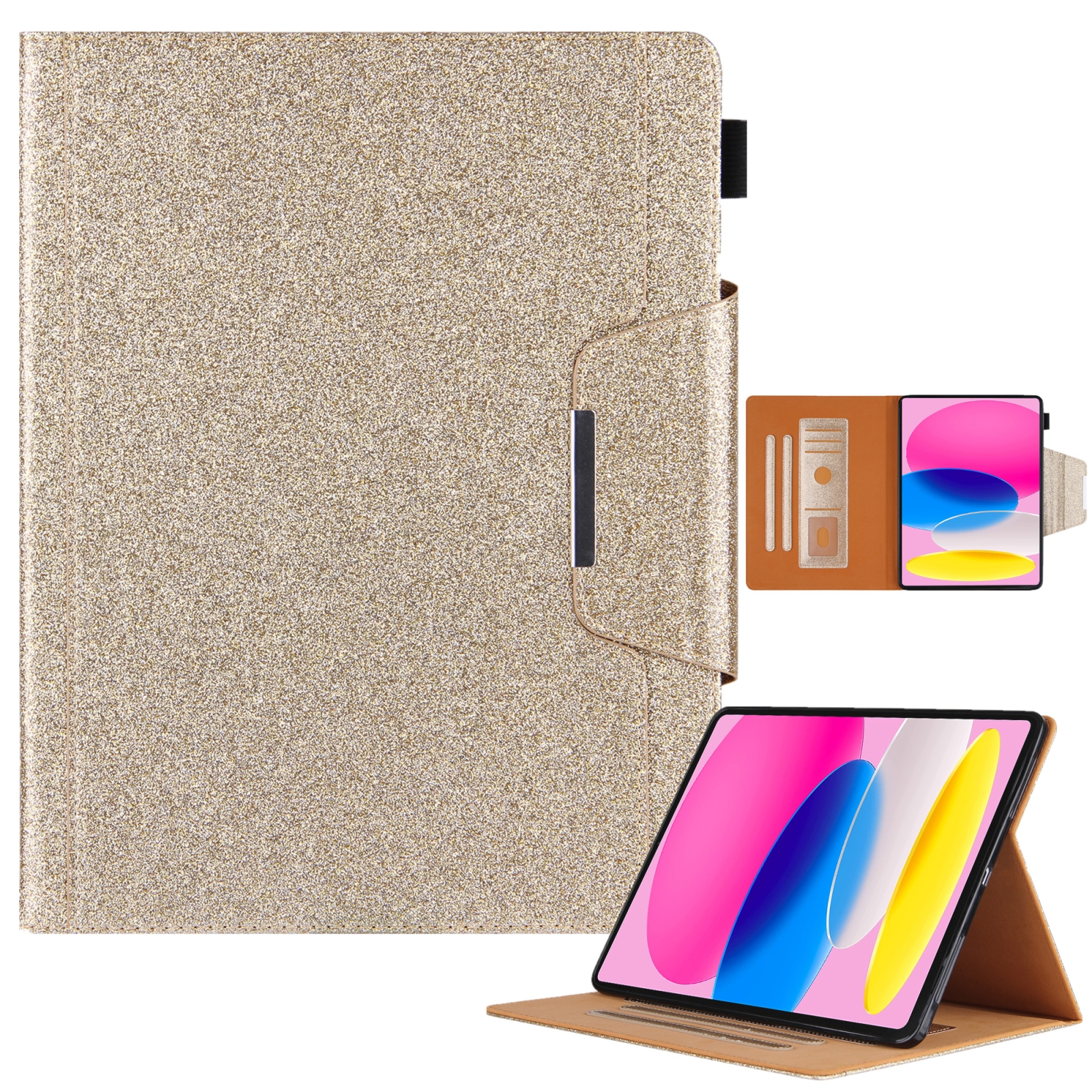 For iPad 10th Gen 10.9 2022 Glitter Metal Buckle Leather Smart Tablet Case(Gold) For iPad 10th Gen 10.9 2022 Glitter Metal Buckle Leather Smart Tablet Case(Gold)