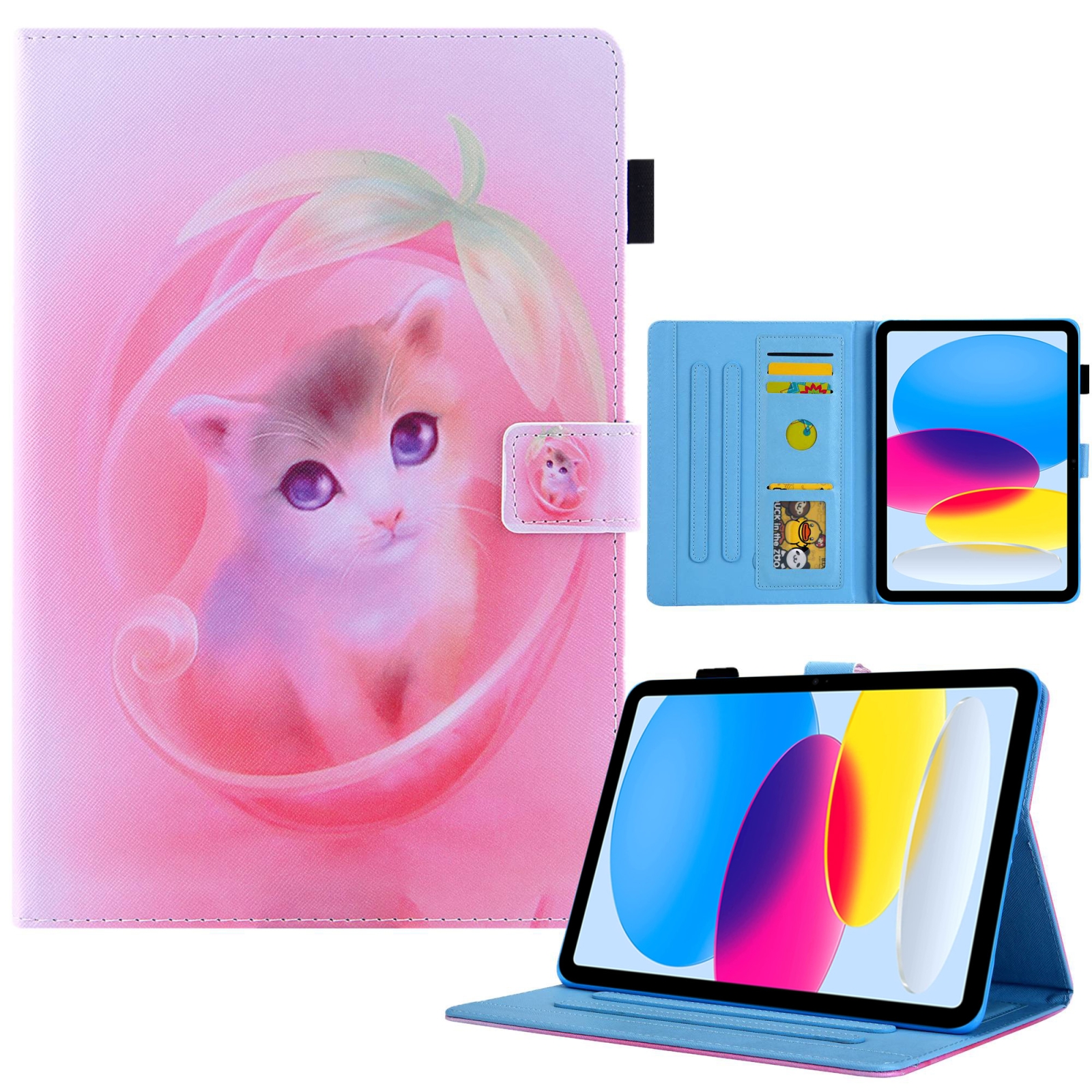 For iPad 10th Gen 10.9 2022 Colored Drawing Leather Smart Tablet Case(Pink Cat) For iPad 10th Gen 10.9 2022 Colored Drawing Leather Smart Tablet Case(Pink Cat)
