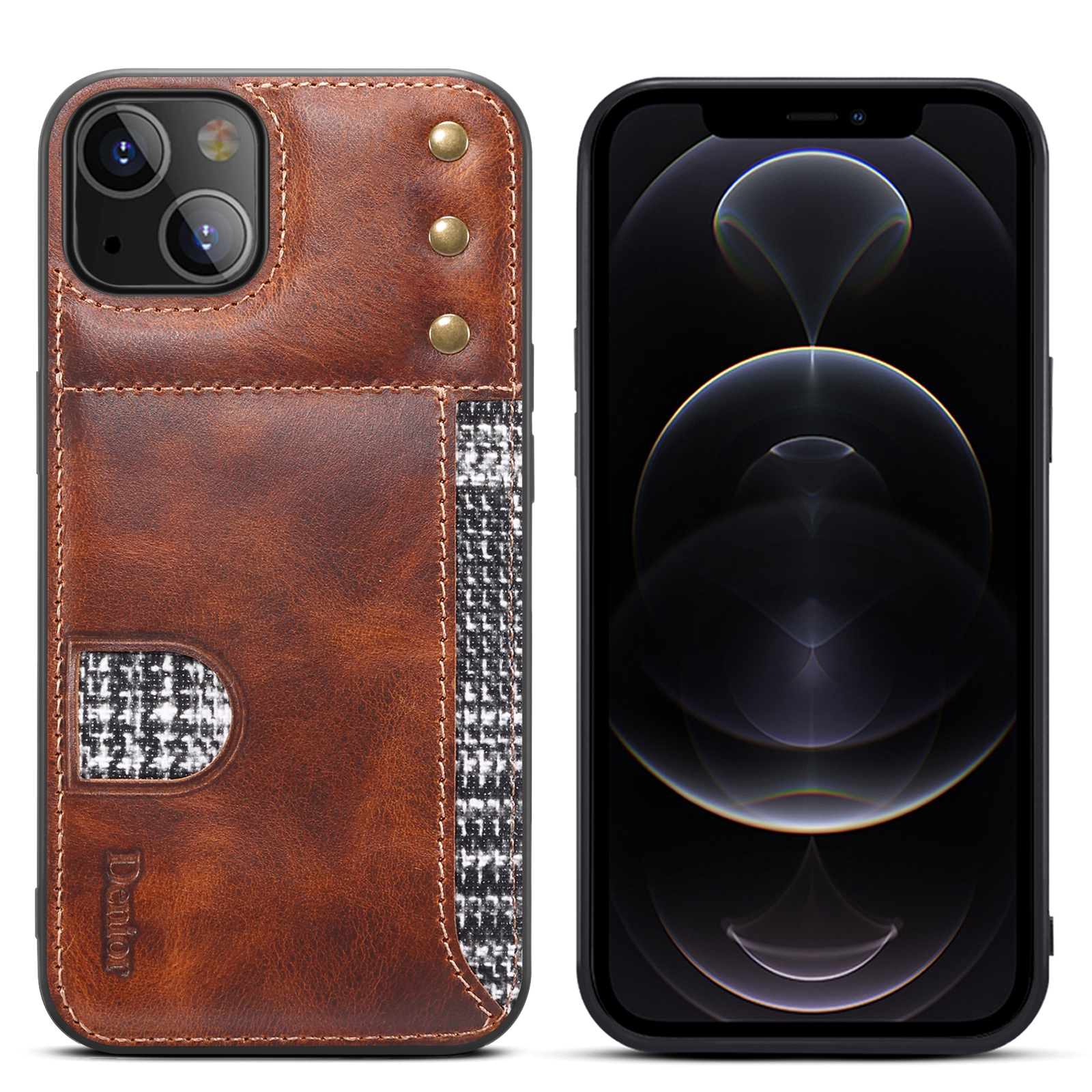 For iPhone 14 Plus Denior Oil Wax Cowhide Card Slot Phone Case(Brown) For iPhone 14 Plus Denior Oil Wax Cowhide Card Slot Phone Case(Brown)