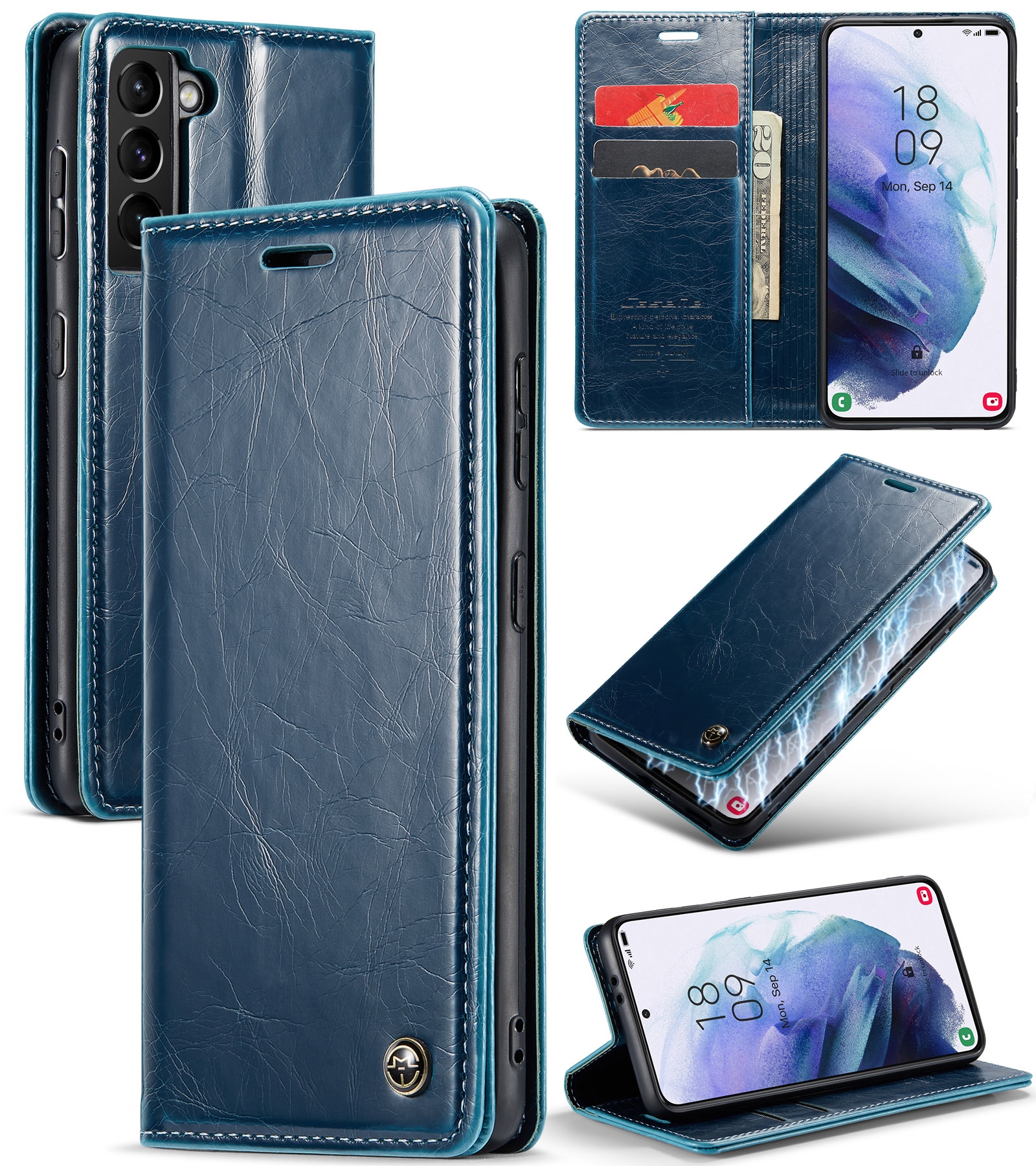 For Samsung Galaxy S21+ 5G CaseMe 003 Crazy Horse Texture Leather Phone Case(Blue) For Samsung Galaxy S21+ 5G CaseMe 003 Crazy Horse Texture Leather Phone Case(Blue)