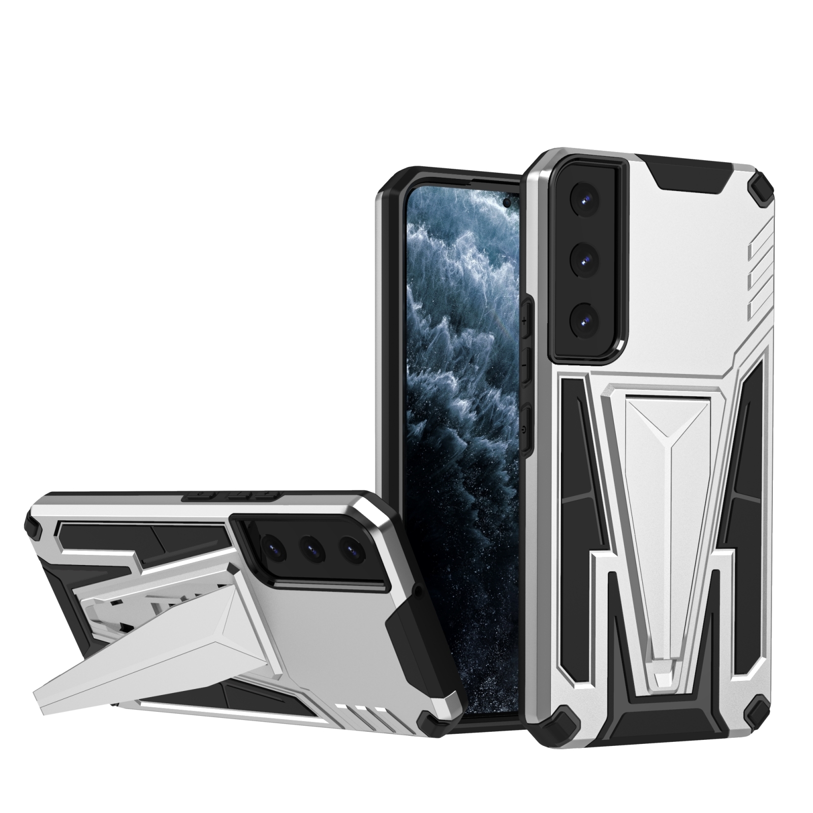 For Samsung Galaxy S23+ 5G Super V Armor PC + TPU Phone Case with Invisible Holder(Silver) For Samsung Galaxy S23+ 5G Super V Armor PC + TPU Phone Case with Invisible Holder(Silver)