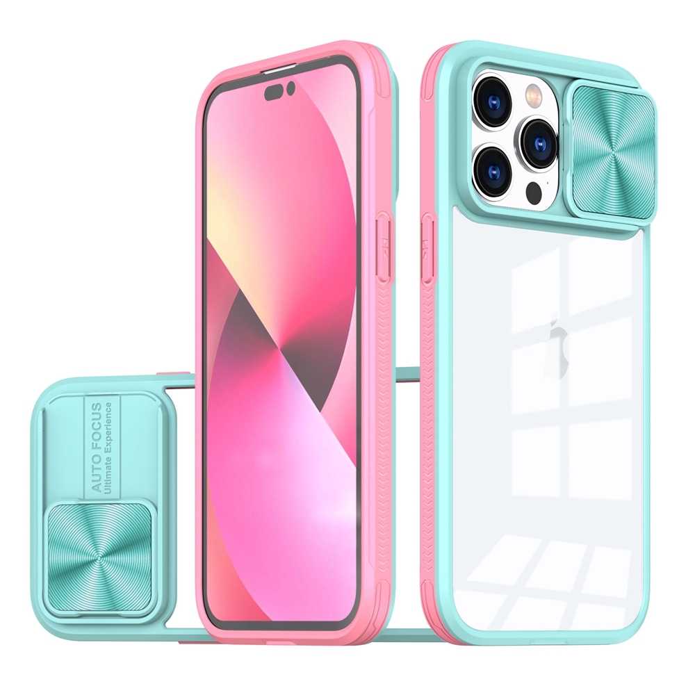 For iPhone 14 Pro 360 Full Body Sliding Camshield Phone Case(Blue Pink) For iPhone 14 Pro 360 Full Body Sliding Camshield Phone Case(Blue Pink)