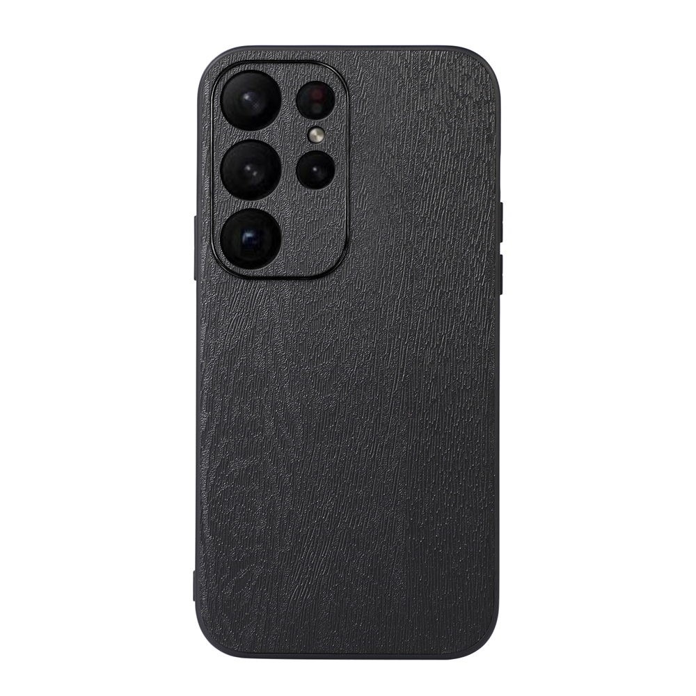 For Samsung Galaxy S23 Ultra 5G Wood Texture PU Phone Case(Black) For Samsung Galaxy S23 Ultra 5G Wood Texture PU Phone Case(Black)