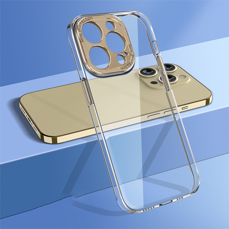 For iPhone 13 Pro wlons Crystal Clear Fine Hole Phone Case(Gold)