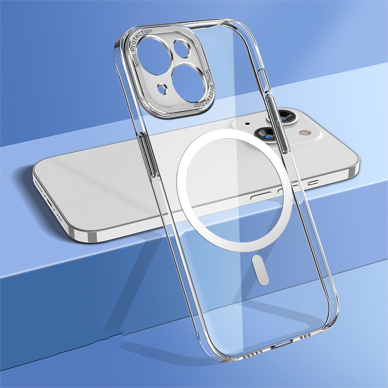For iPhone 14 wlons Crystal Clear Fine Hole MagSafe Phone Case(Silver) For iPhone 14 wlons Crystal Clear Fine Hole MagSafe Phone Case(Silver)