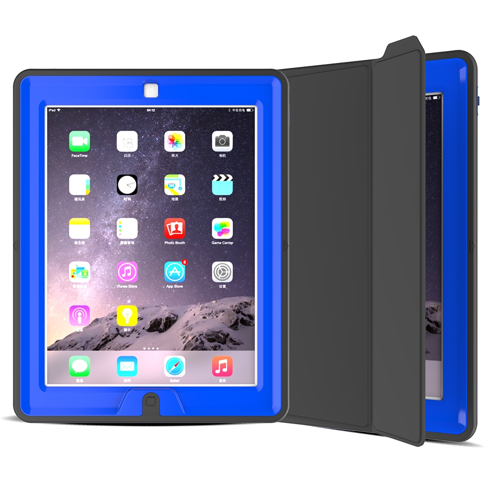 For iPad 2 / 3 / 4 TPU + PC + PU Leather Case with Three-folding Holder & Sleep / Wake-up Function(Blue) For iPad 2 / 3 / 4 TPU + PC + PU Leather Case with Three-folding Holder & Sleep / Wake-up Function(Blue)