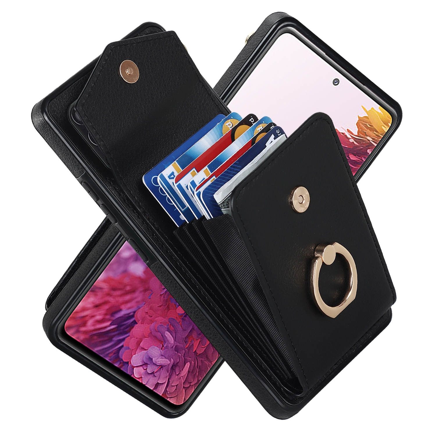 For Samsung Galaxy S20 FE Ring Holder RFID Card Slot Phone Case(Black) For Samsung Galaxy S20 FE Ring Holder RFID Card Slot Phone Case(Black)