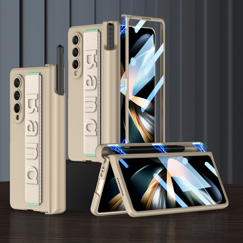 For Samsung Galaxy Z Fold4 GKK Magnetic Fold Hinge Shockproof Phone Case with Wrist Strap(Gold) For Samsung Galaxy Z Fold4 GKK Magnetic Fold Hinge Shockproof Phone Case with Wrist Strap(Gold)