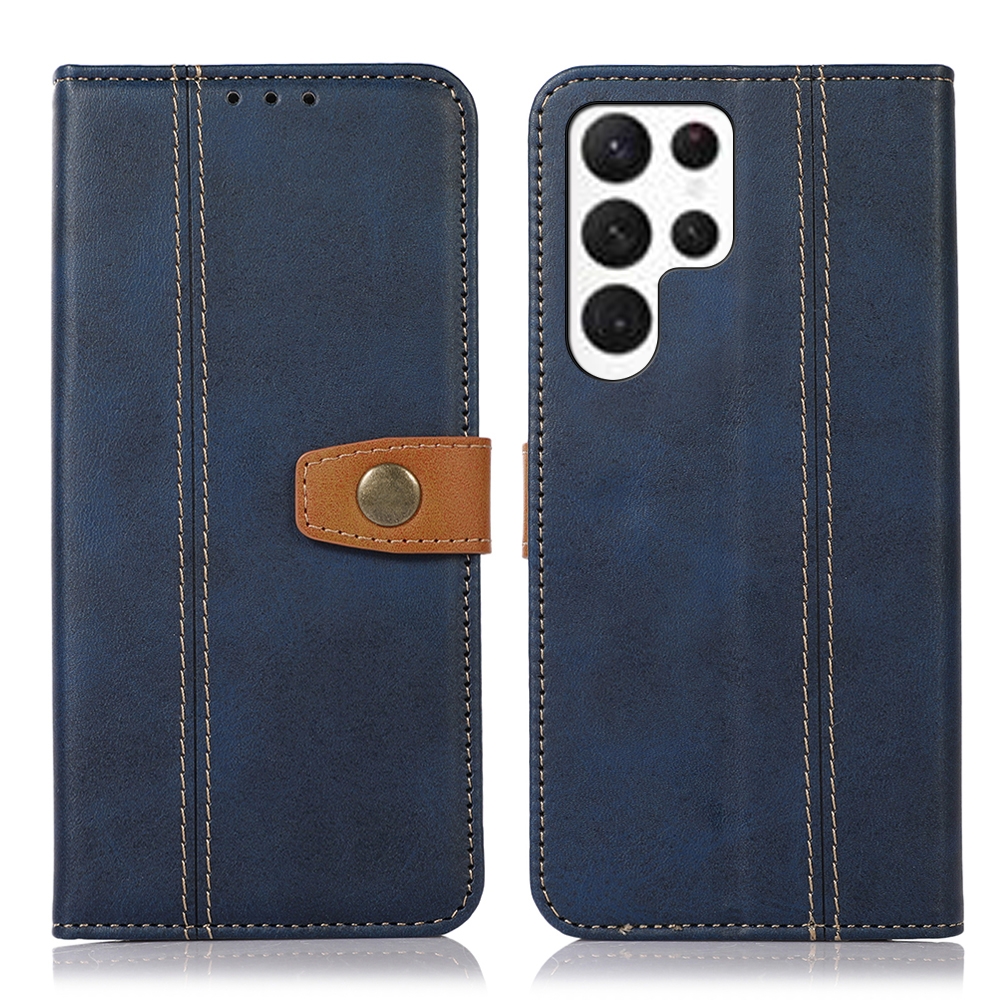 For Samsung Galaxy S23 Ultra 5G Stitching Thread Calf Texture Leather Phone Case(Blue)
