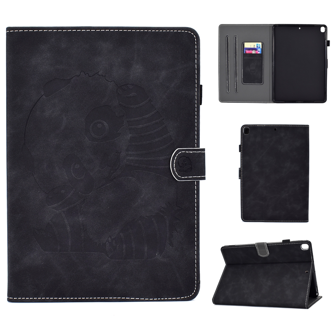For iPad Air (2019) Embossing Panda Sewing Thread Horizontal Painted Flat Leather Case with Sleep Function & Pen Cover & Anti Skid Strip & Card Slot & Holder(Black) For iPad Air (2019) Embossing Panda Sewing Thread Horizontal Painted Flat Leather Case with Sleep Function & Pen Cover & Anti Skid Strip & Card Slot & Holder(Black)