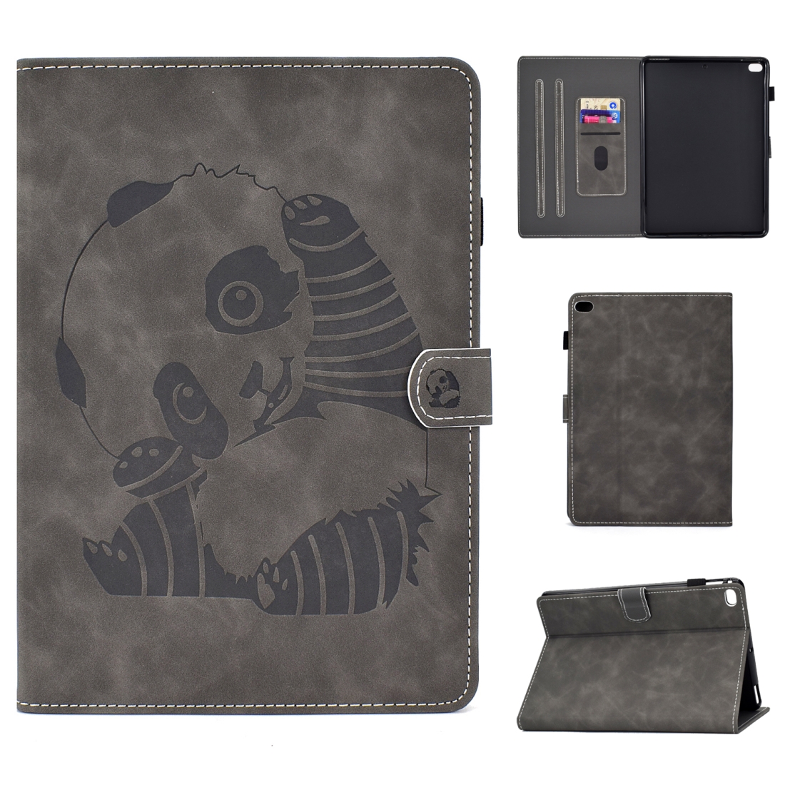 For iPad Air 2 Embossing Sewing Thread Horizontal Painted Flat Leather Case with Sleep Function & Pen Cover & Anti Skid Strip & Card Slot & Holder(Gray) For iPad Air 2 Embossing Sewing Thread Horizontal Painted Flat Leather Case with Sleep Function & Pen Cover & Anti Skid Strip & Card Slot & Holder(Gray)