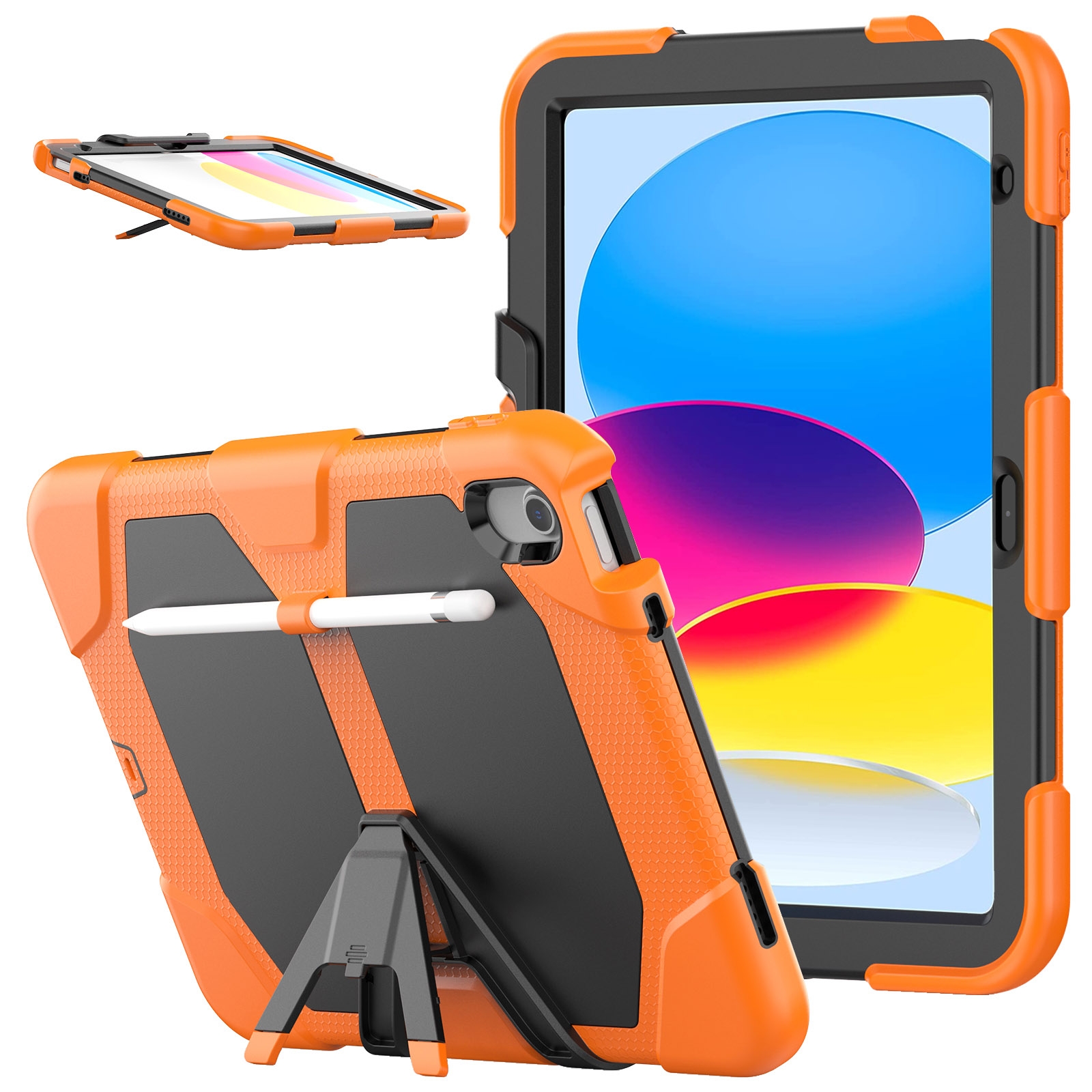 For iPad 10th Gen 10.9 2022 Rugged Silicone Hard PC Tablet Case with Holder(Orange) For iPad 10th Gen 10.9 2022 Rugged Silicone Hard PC Tablet Case with Holder(Orange)