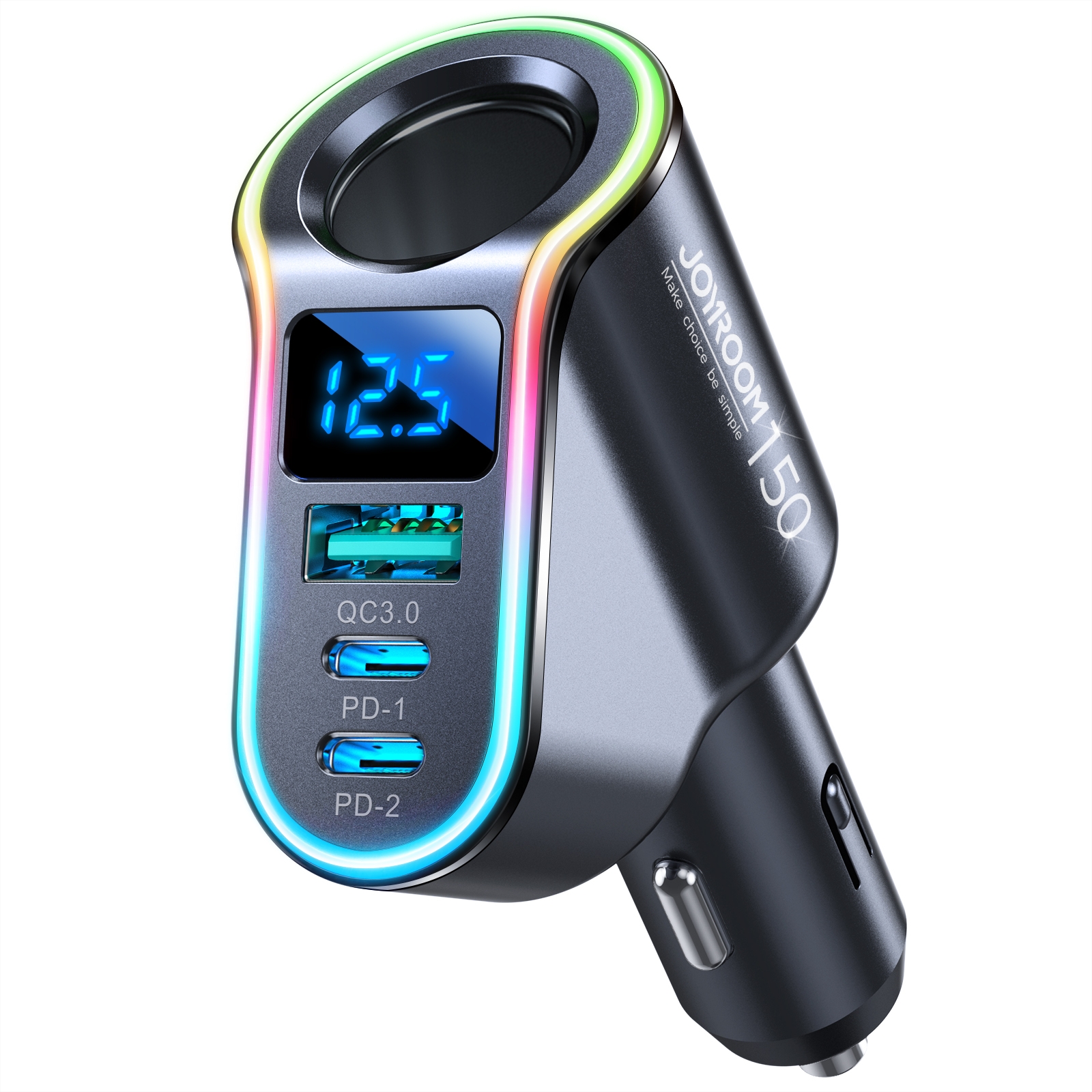JOYROOM JR-CL21 150W 4-in-1 USB + Type-Cx2 Car Charger with Cigarette Lighter(Black) JOYROOM JR-CL21 150W 4-in-1 USB + Type-Cx2 Car Charger with Cigarette Lighter(Black)