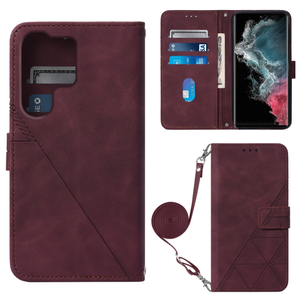 For Samsung Galaxy S23 Ultra 5G Crossbody 3D Embossed Flip Leather Phone Case(Wine Red) For Samsung Galaxy S23 Ultra 5G Crossbody 3D Embossed Flip Leather Phone Case(Wine Red)