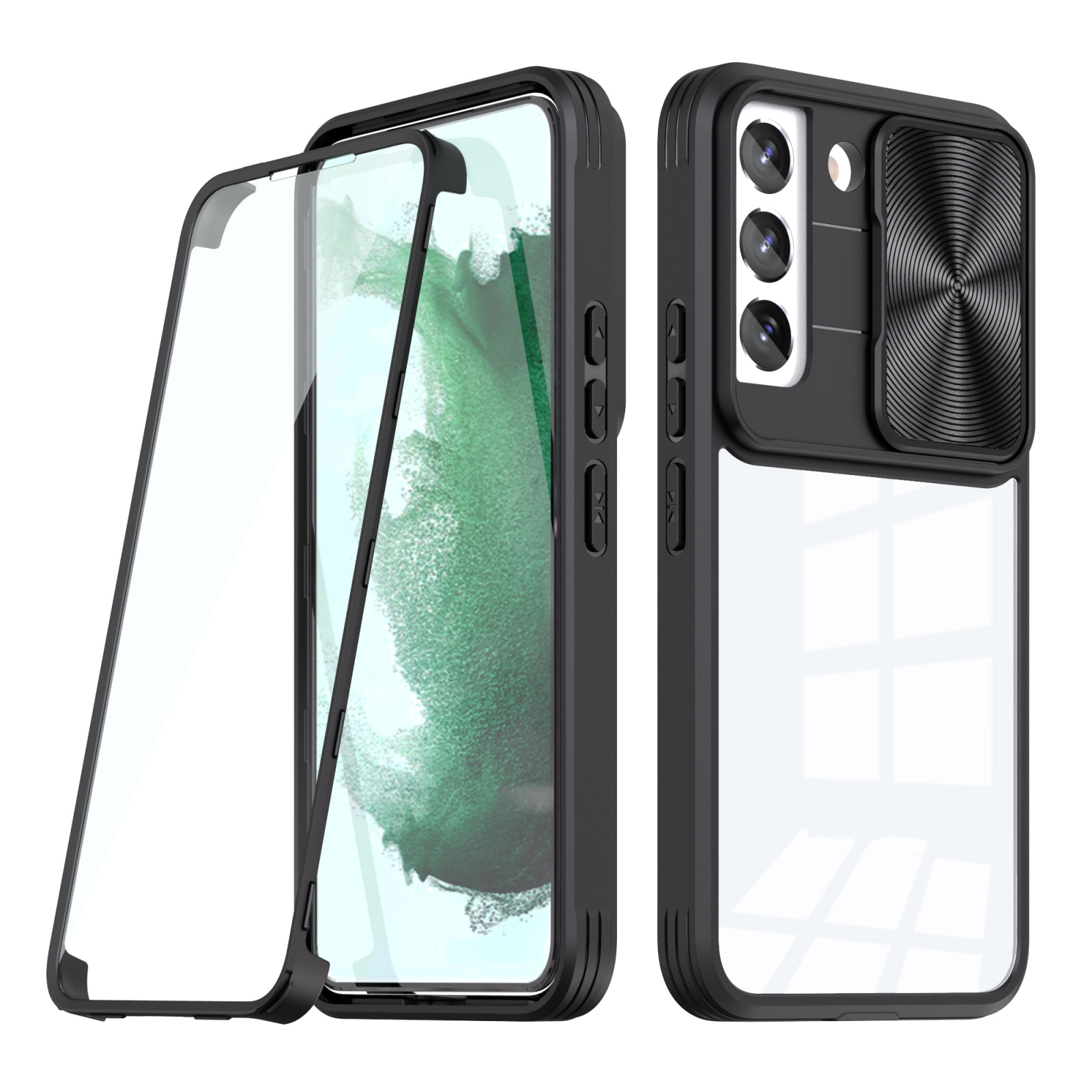 For Samsung Galaxy S22+ 5G 360 degree Full Coverage Sliding Camshield Phone Case(Black) For Samsung Galaxy S22+ 5G 360 degree Full Coverage Sliding Camshield Phone Case(Black)
