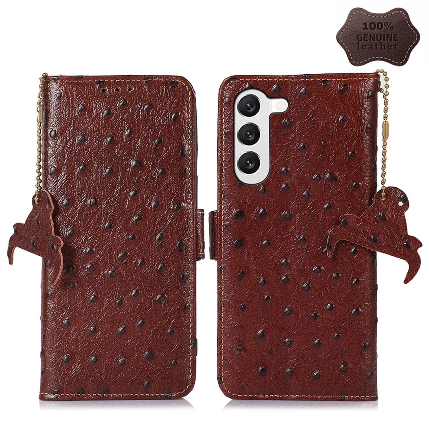 For Samsung Galaxy S23+ 5G Ostrich Pattern Genuine Leather RFID Phone Case(Coffee) For Samsung Galaxy S23+ 5G Ostrich Pattern Genuine Leather RFID Phone Case(Coffee)