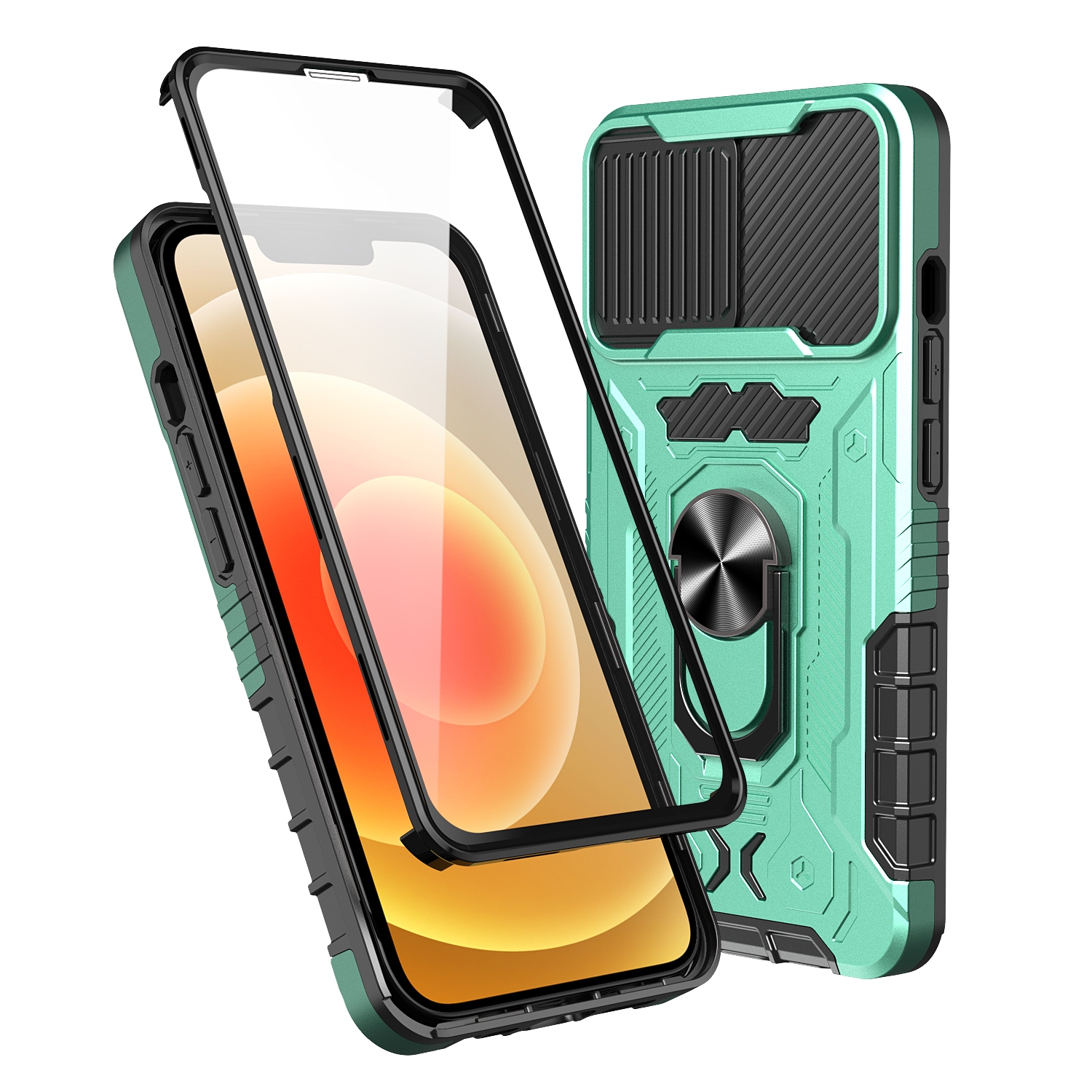For iPhone 14 Plus All-inclusive PC TPU Glass Film Integral Phone Case(Green) For iPhone 14 Plus All-inclusive PC TPU Glass Film Integral Phone Case(Green)
