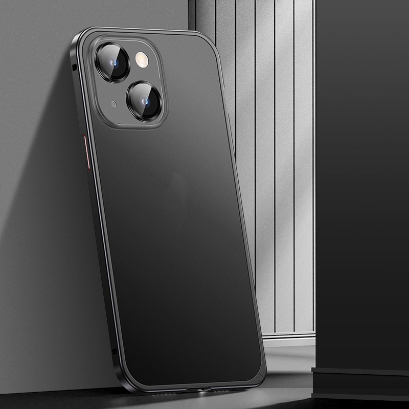 For iPhone 14 Spring Buckle Metal Frosted Phone Case(Black) For iPhone 14 Spring Buckle Metal Frosted Phone Case(Black)
