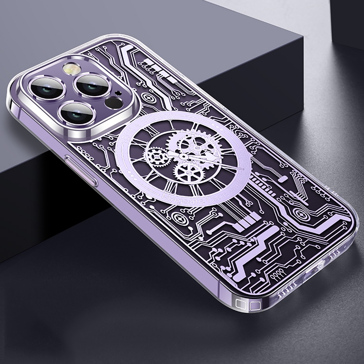 For iPhone 14 Punk Machinery MagSafe Magnetic Phone Case(Transparent Purple) For iPhone 14 Punk Machinery MagSafe Magnetic Phone Case(Transparent Purple)