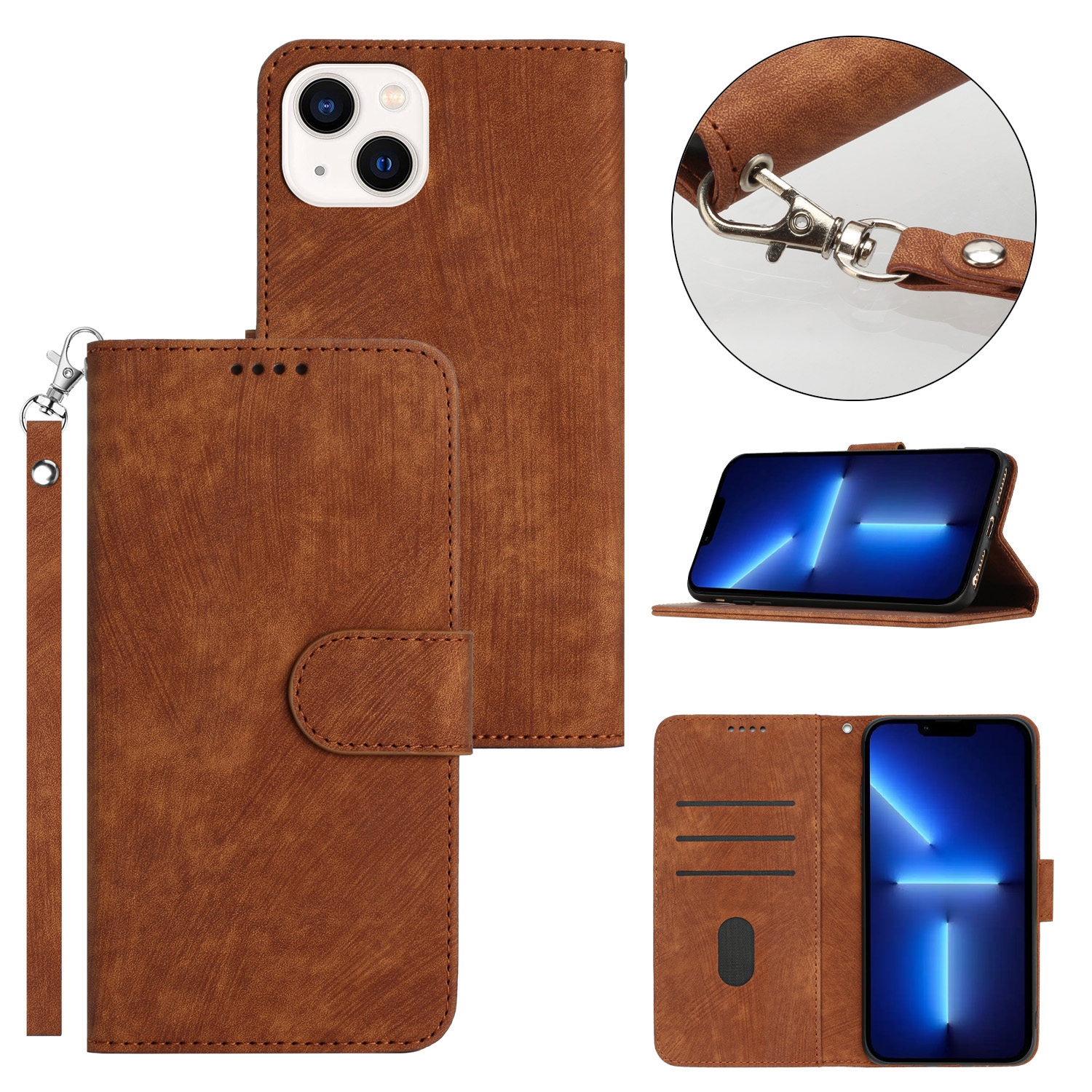 For iPhone 13 mini Dual-Fold Stripe Texture Buckle Leather Phone Case(Brown) For iPhone 13 mini Dual-Fold Stripe Texture Buckle Leather Phone Case(Brown)