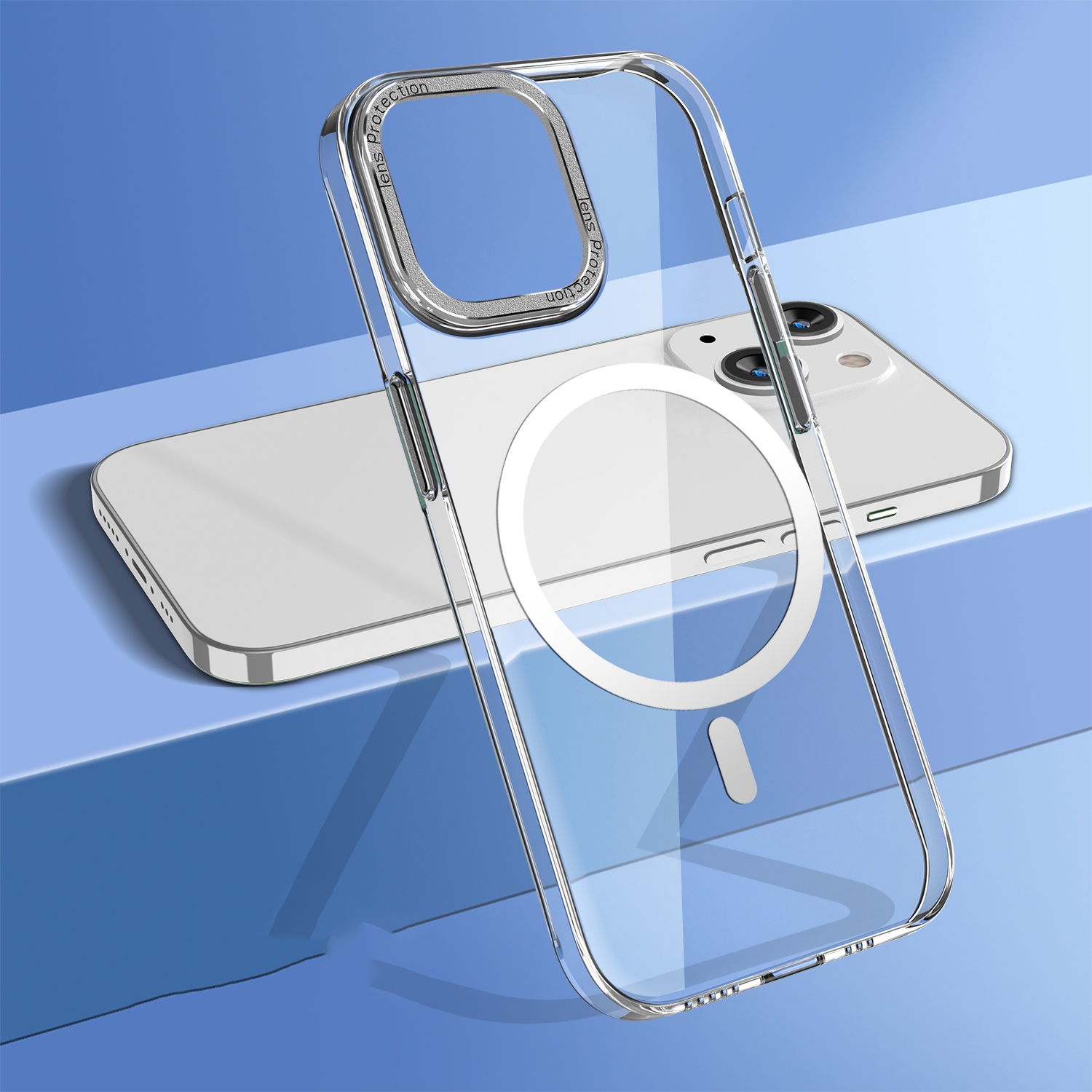 For iPhone 14 wlons Crystal Clear MagSafe Phone Case(Silver) For iPhone 14 wlons Crystal Clear MagSafe Phone Case(Silver)