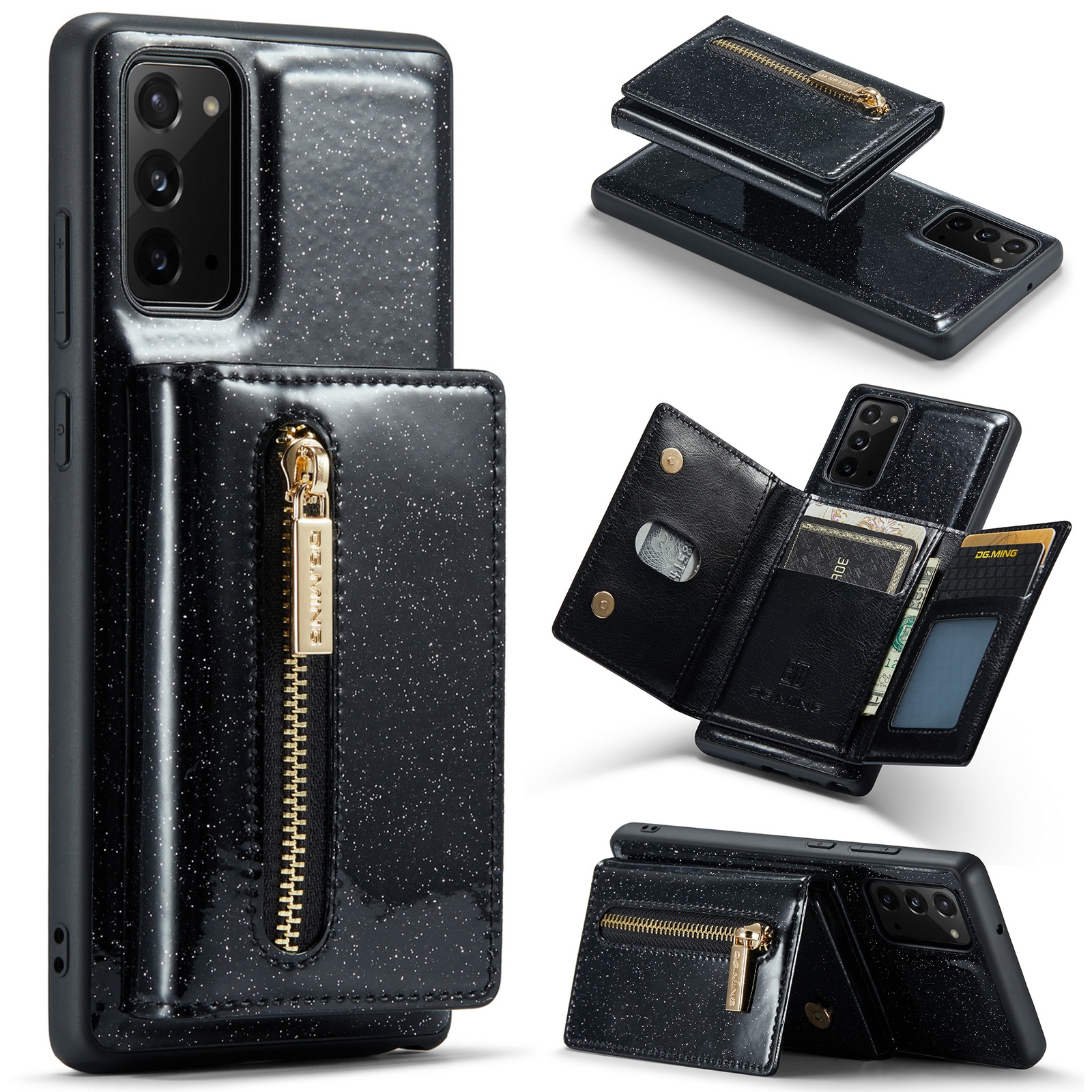 For Samsung Galaxy Note20 DG.MING M3 Series Glitter Powder Card Bag Leather Case(Black) For Samsung Galaxy Note20 DG.MING M3 Series Glitter Powder Card Bag Leather Case(Black)