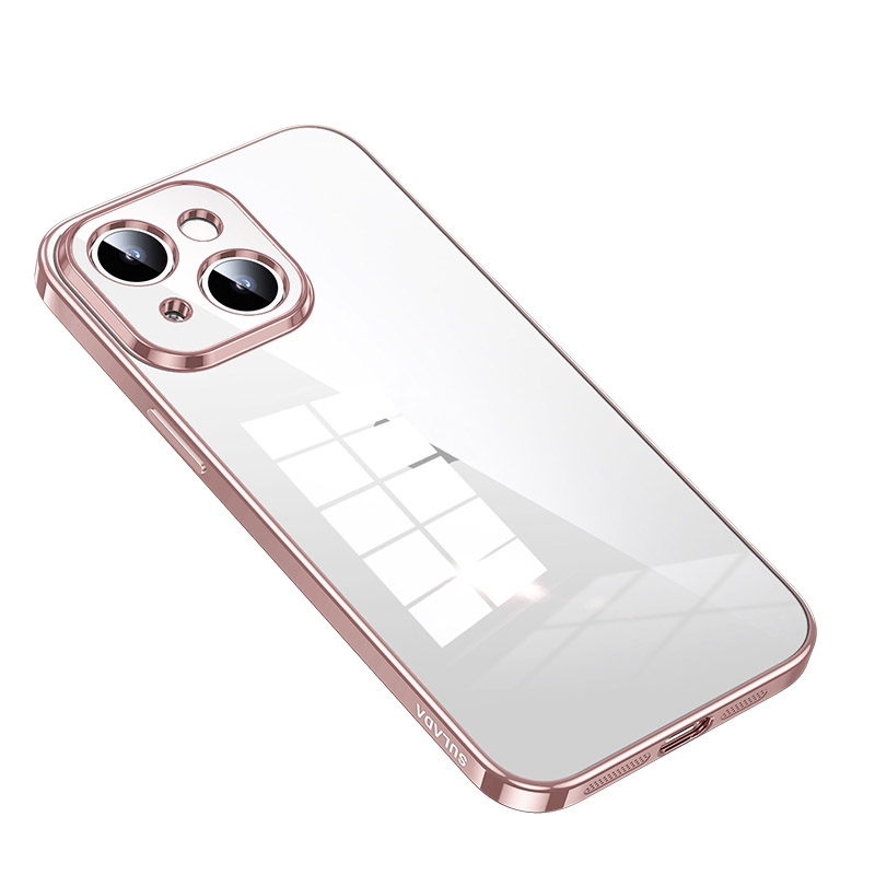 For iPhone 14 SULADA Shine Through Series Plating TPU Transparent Phone Protective Case(Pink) For iPhone 14 SULADA Shine Through Series Plating TPU Transparent Phone Protective Case(Pink)